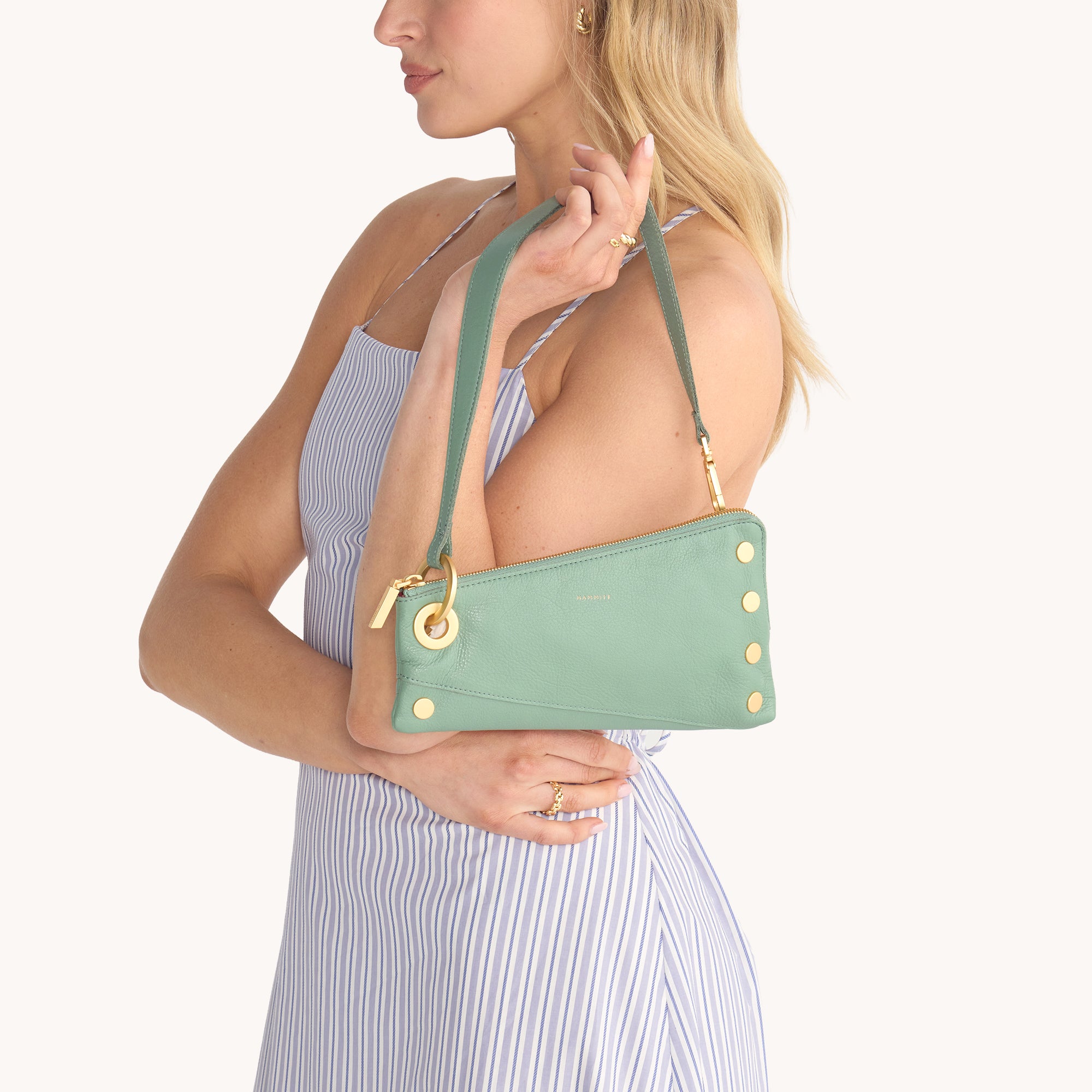 Nash Pochette Handbag - Artichoke Green & Brushed Gold Clutch for Women | Perfect for Evening Parties, Weddings & Special Events