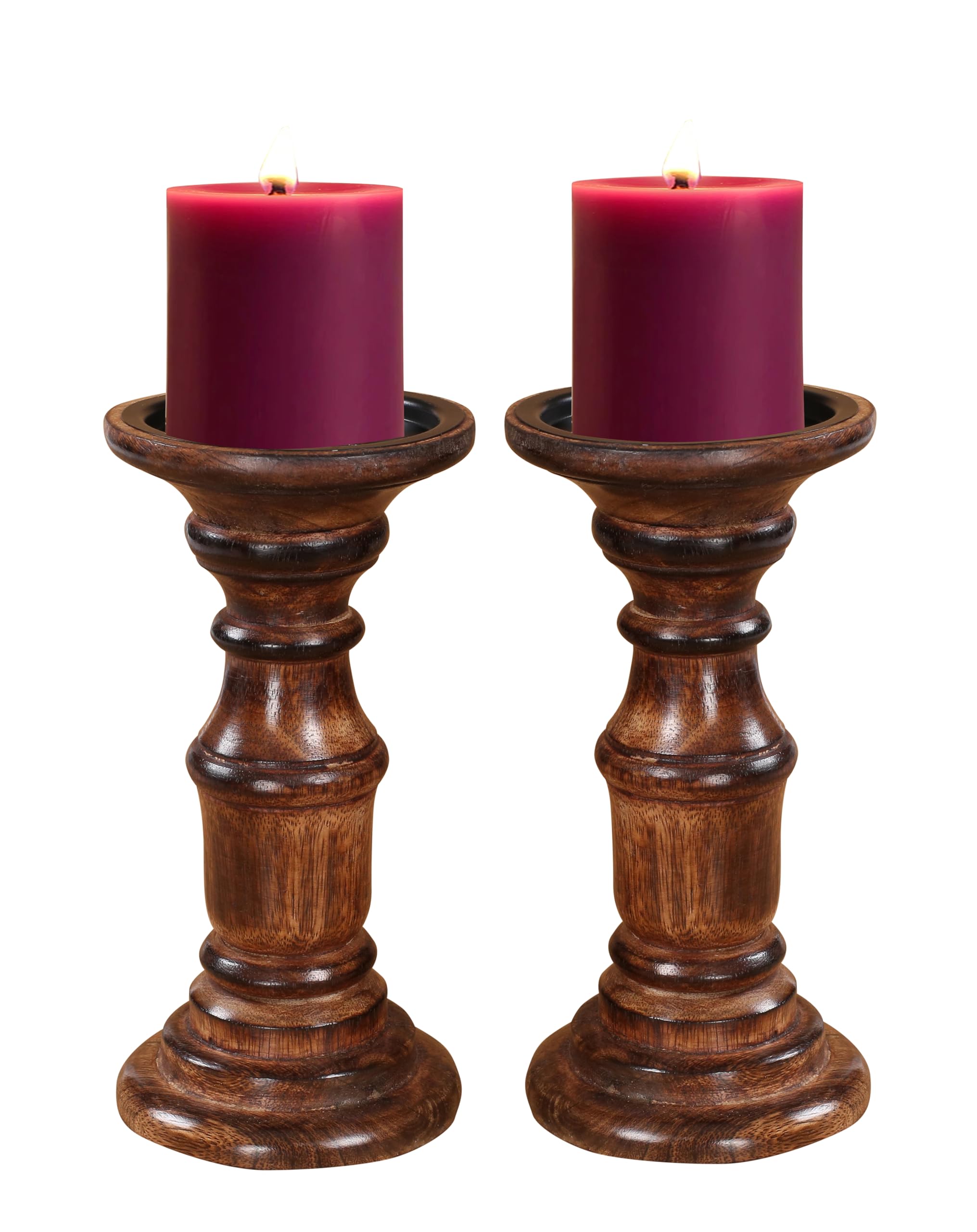Elegant Set of 2 Wooden Candle Holders - 11