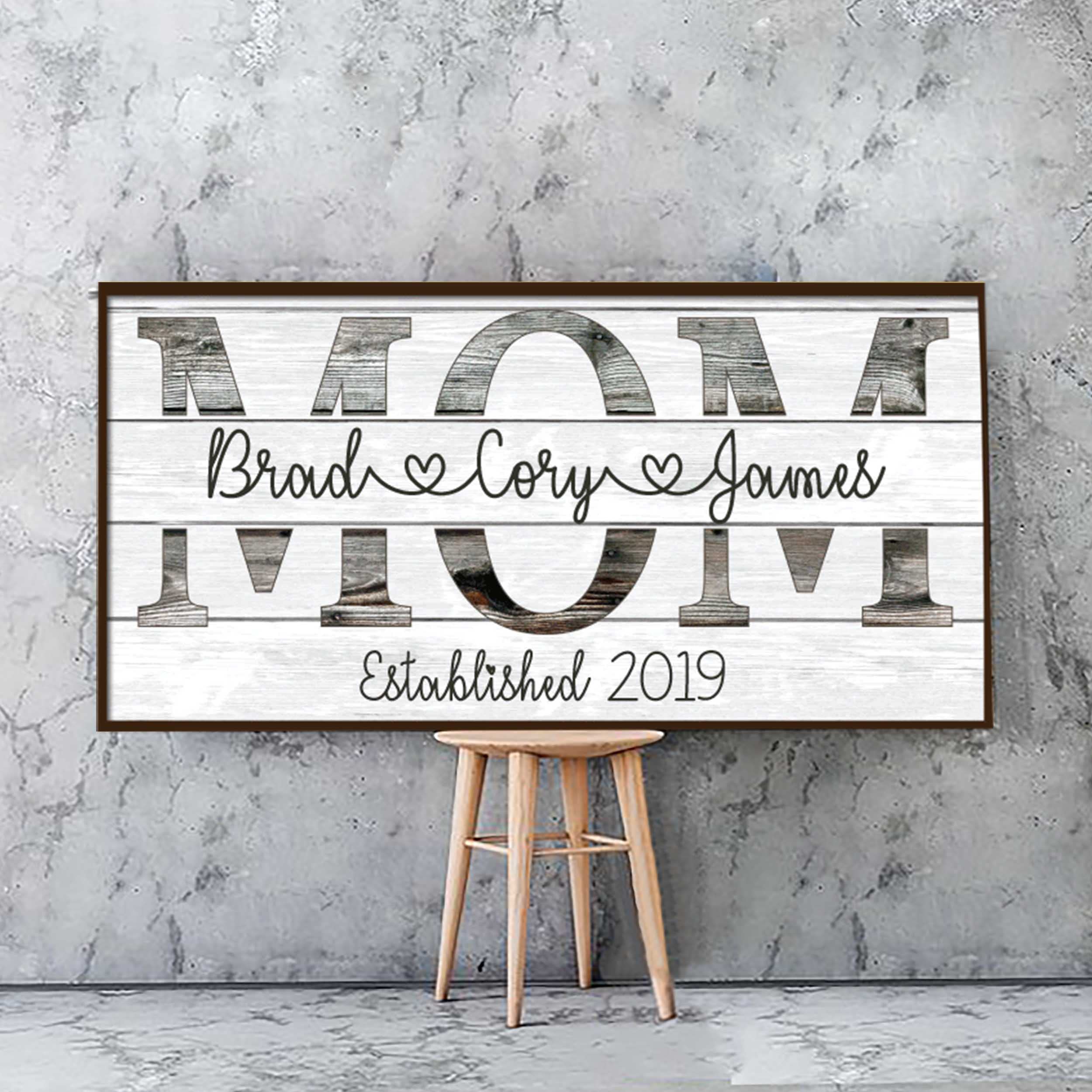 Best Personalized Family Gifts - Custom Name Canvas for Mom, Mother's Day, Birthday, Thanksgiving, Christmas - Wooden Frame Décor from Son or Daughter, Made in USA - Perfect for Living Room, Bedroom, or Office Decor