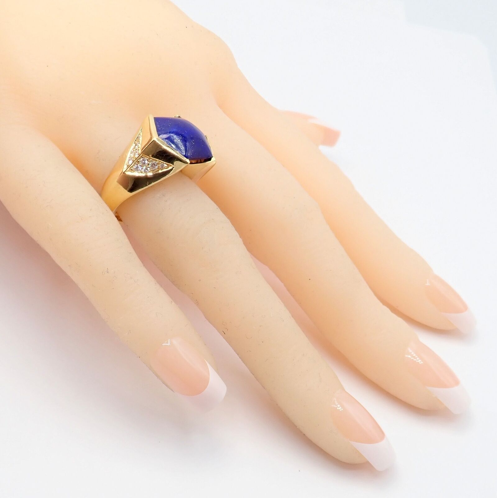 Authentic Julius Cohen 18k Yellow Gold Diamond & Lapis Lazuli Ring for Women - Luxury Statement Jewelry for Weddings, Parties & Special Occasions