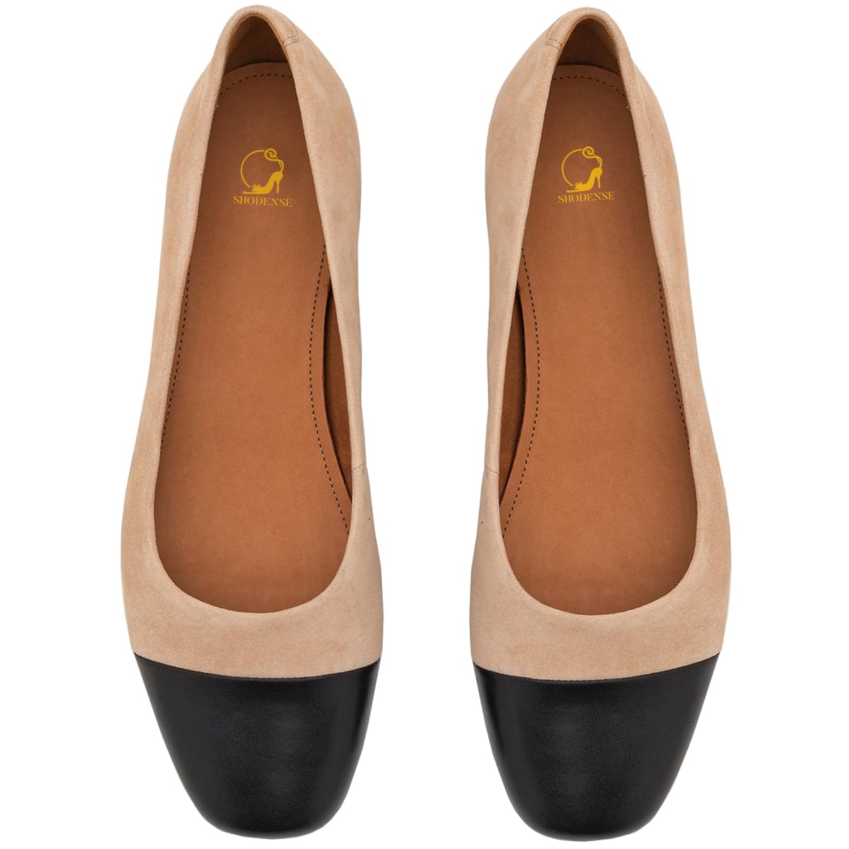 SHODENSE Women's Cap Toe Ballet Flats - Suede Slip On Square Toe Comfort Work Shoes for Office, Church & Driving | Two-Toned Colorblock Design | Sizes 4-11 M US | Perfect for Business Casual, Professional Wear & Everyday Comfort