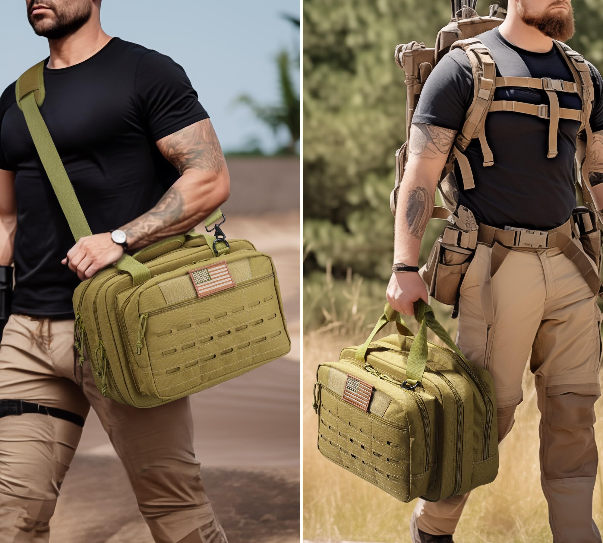 CVLIFE Tactical Gun Range Bag - Lockable 3 Compartment Pistol Case for Handguns, Hunting & Shooting Range - Durable Gun Carrying Case for Outdoor Sports, Range Practice & Firearm Storage