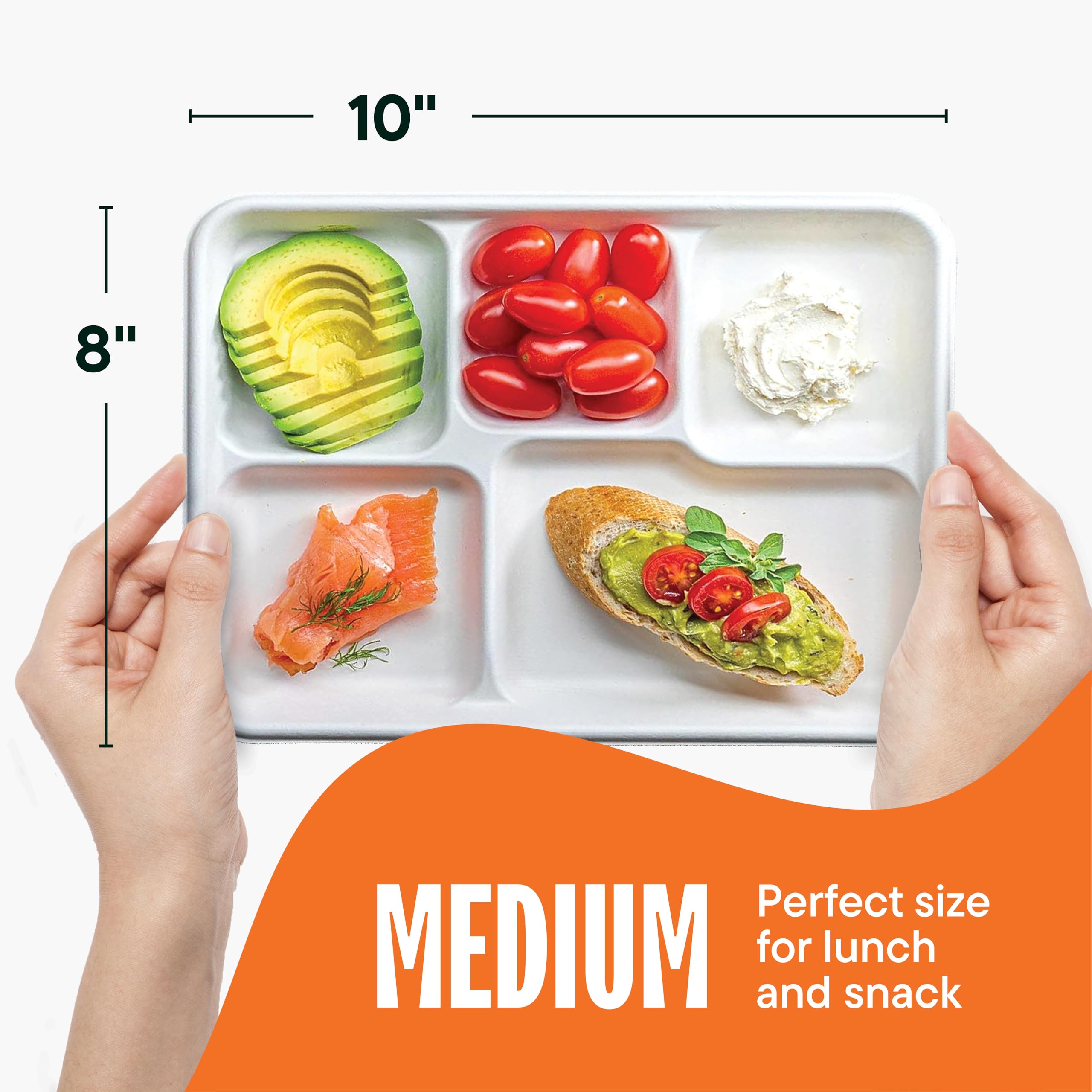 500-Pack 100% Compostable 5-Compartment Disposable Paper Plates - Eco-Friendly School Lunch Trays 8
