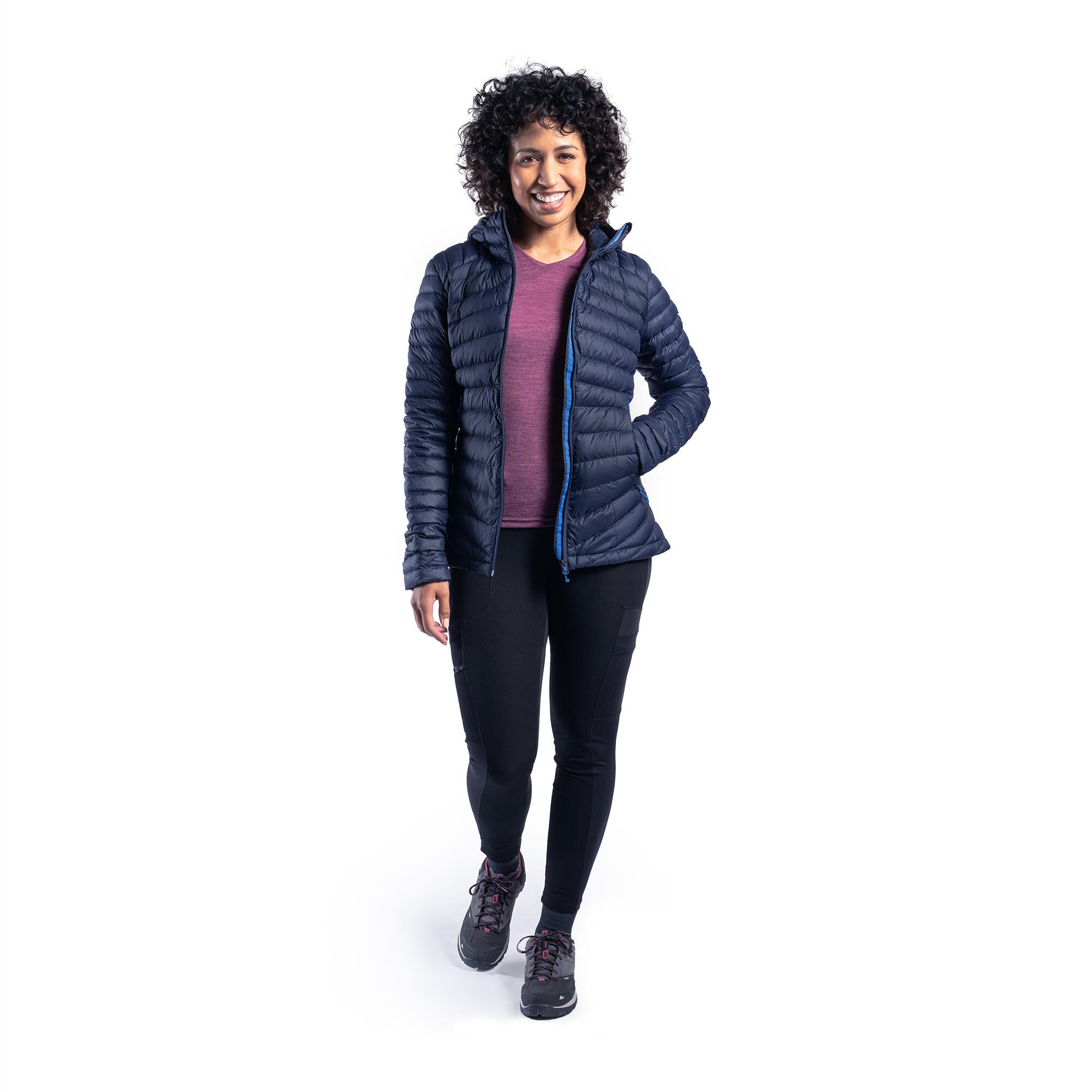 Forclaz Women's MT100 Hooded Down Puffer Jacket - Lightweight Warm Winter Coat for Hiking, Skiing & Outdoor Activities