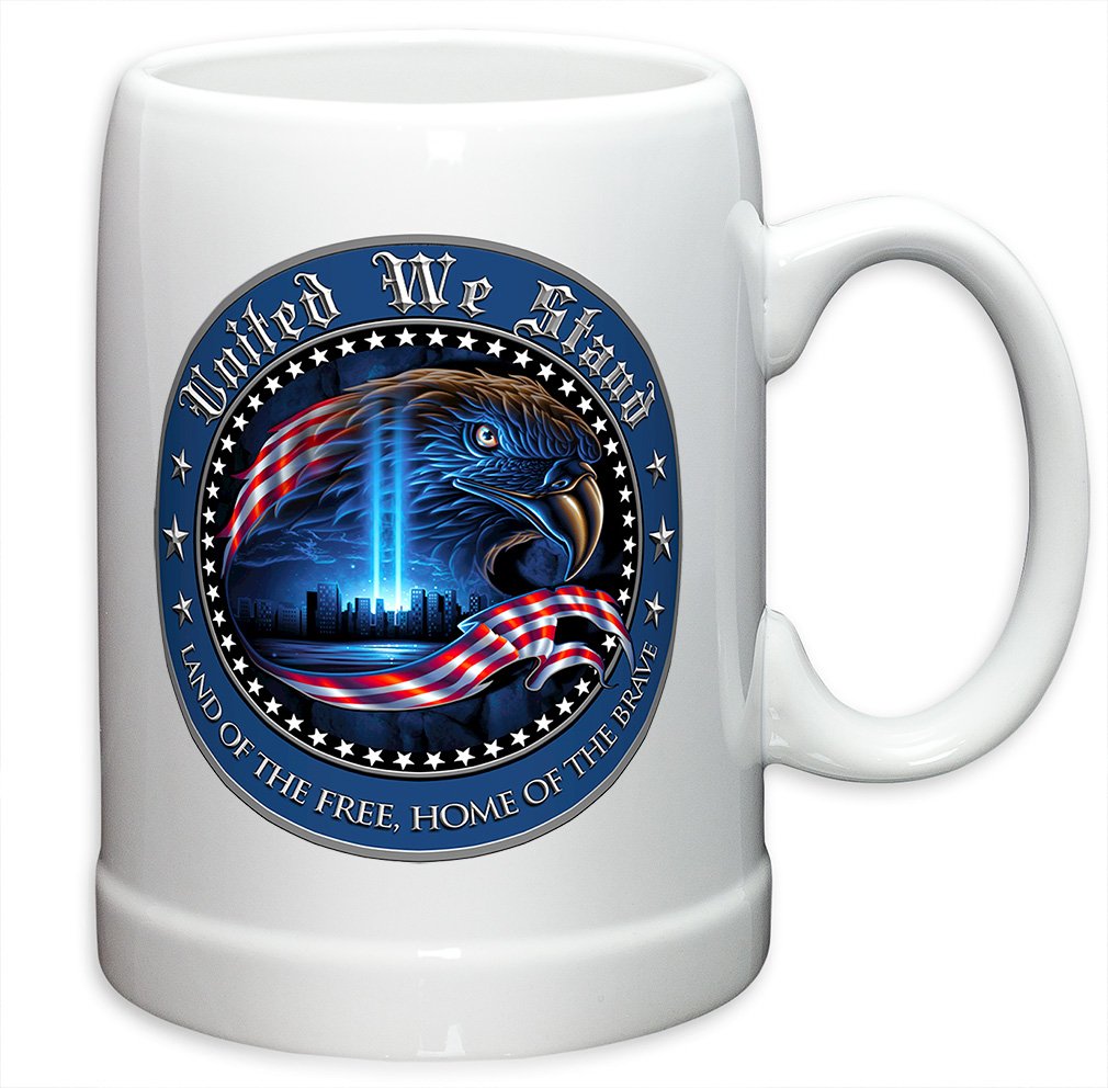 German Beer Stein Set of 6 - 20oz Stoneware Military Mugs with United We Stand Logo - Perfect American Heroes Gift for Men & Women - Ideal for Parties, BBQs, and Patriotic Celebrations