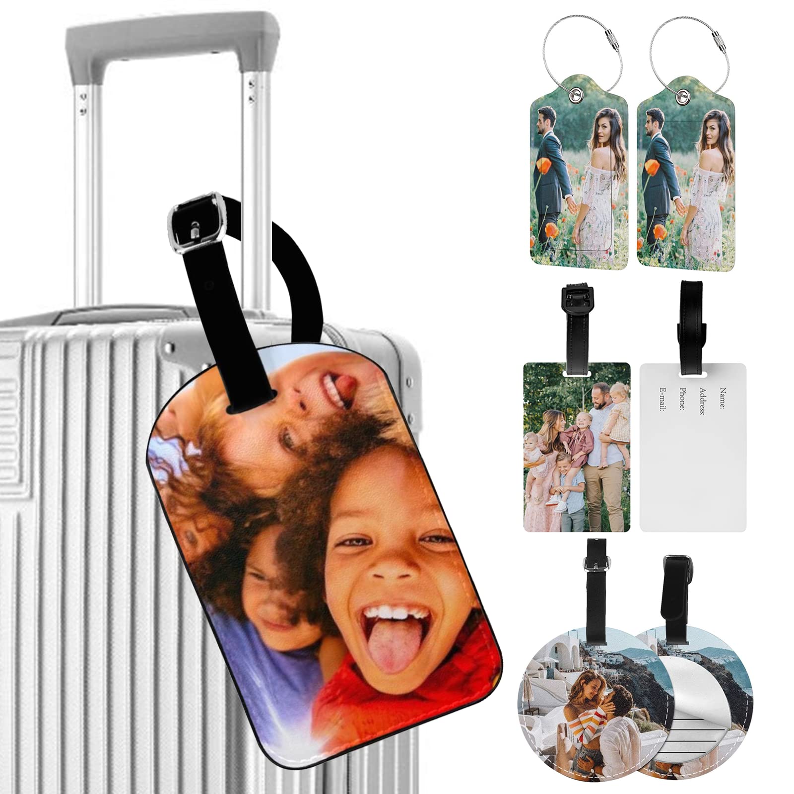 Custom Personalized Luggage Tags for Suitcases & Backpacks - Upload Photo/Text - PU Leather Travel Bag Tags (4PCS) - Perfect for Travel Gifts, Vacation Essentials & Lost Luggage Identification
