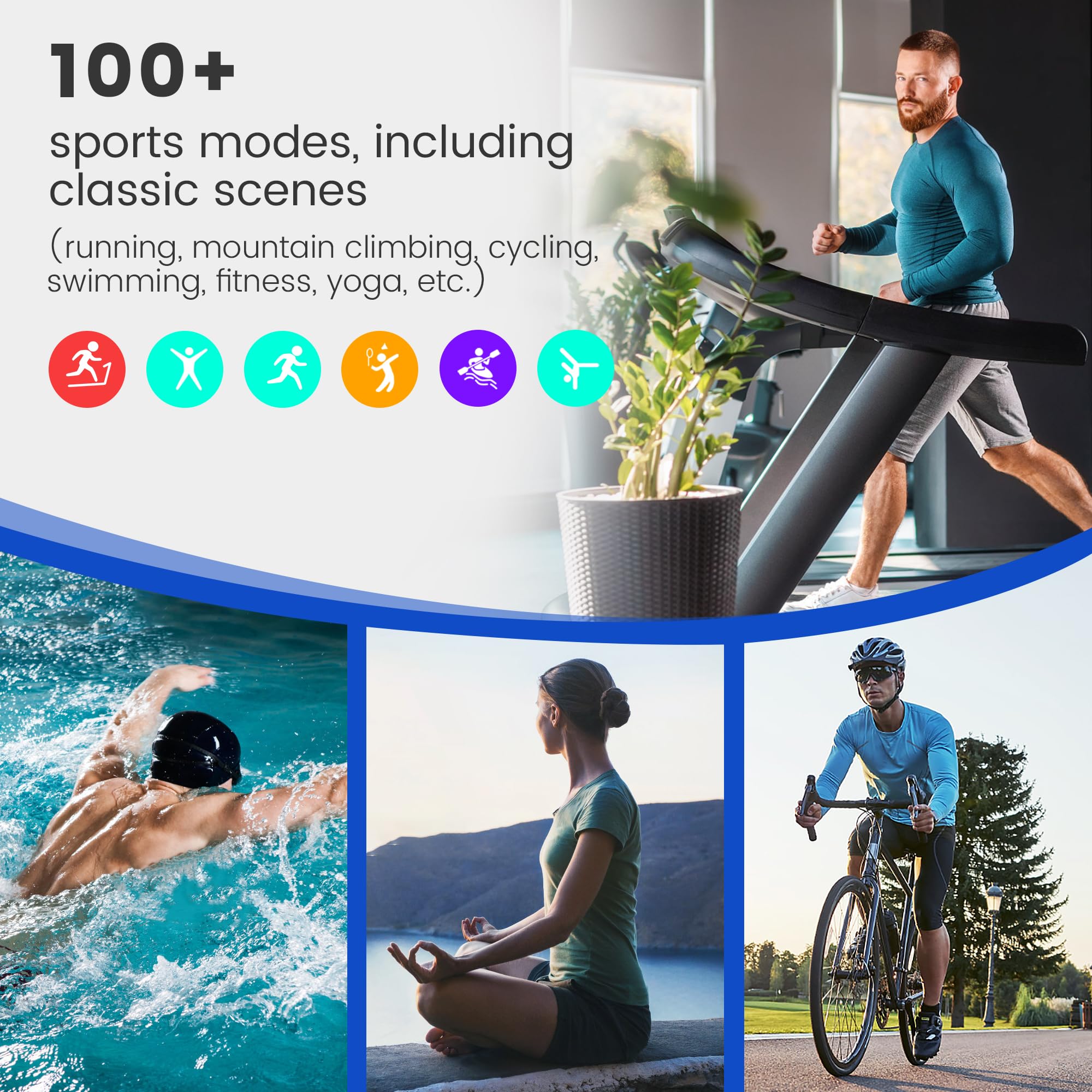 Smart Watch V22 - Fitness Tracker with Heart Rate Monitor, 100+ Sport Modes, Waterproof Activity Tracker for Men & Women, Compatible with iPhone & Android - Perfect for Running, Swimming & Daily Health Monitoring