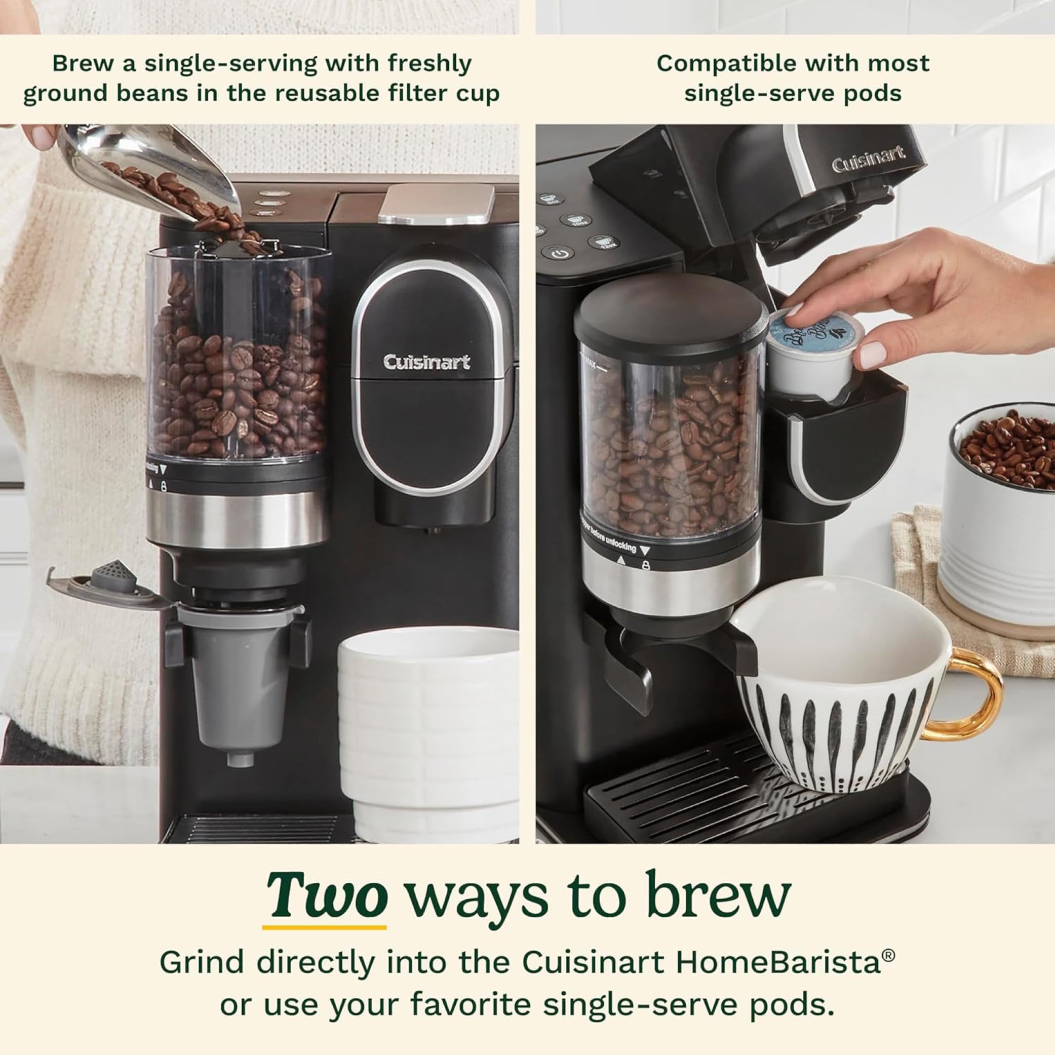 Cuisinart DGB-2C Single-Serve Coffee Maker with Built-in Grinder | 3 Brew Sizes (8oz, 10oz, 12oz) | Black | Perfect for Home, Office & Small Spaces | Fast & Fresh Coffee in Minutes