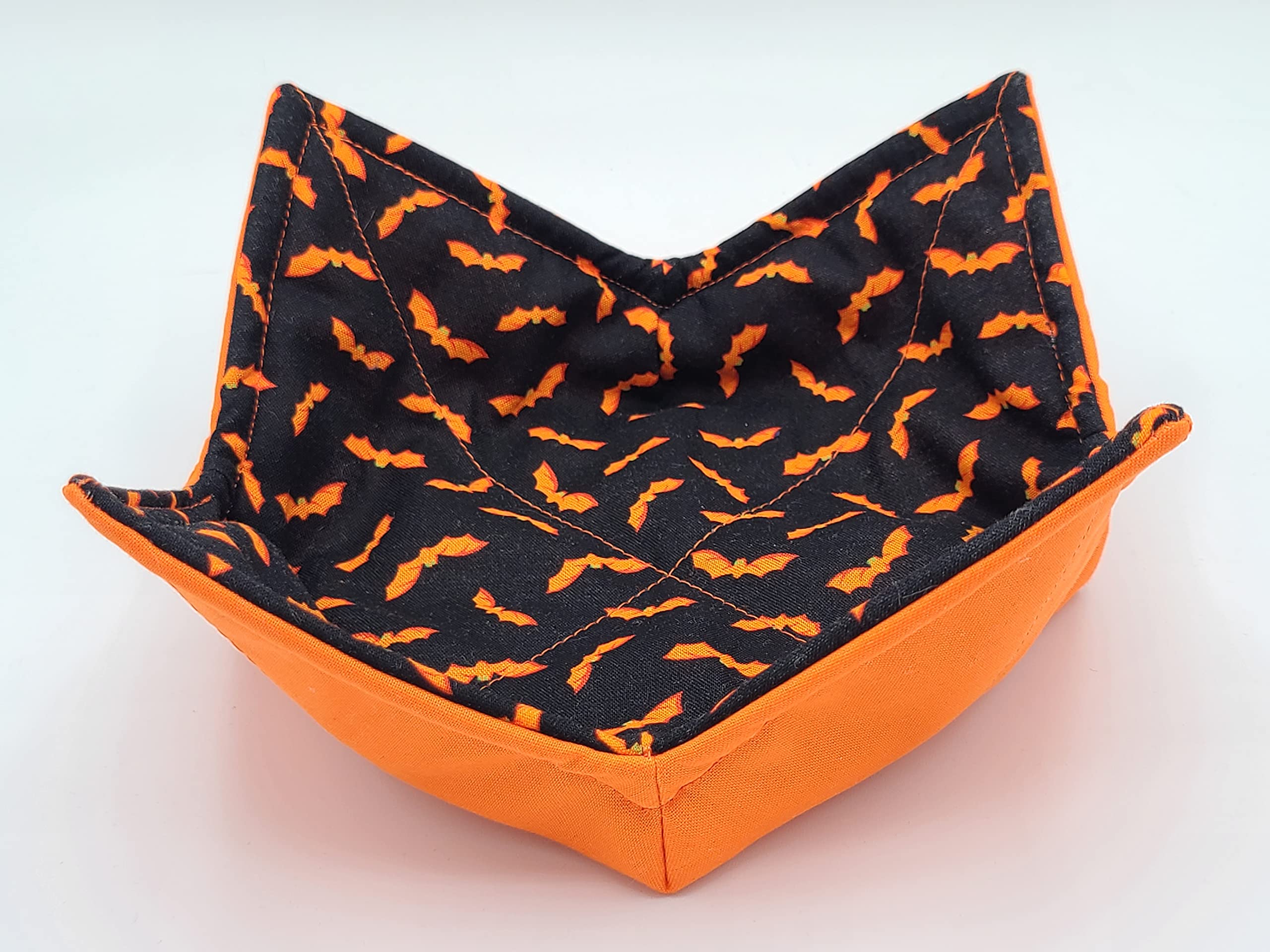 Orange Bats Microwave Cozy - Halloween Bowl Buddy with Reversible Design | Spooky Microwaveable Soup Holder & Potholder | Perfect for Halloween Parties, Soup Warming, and Kitchen Decor