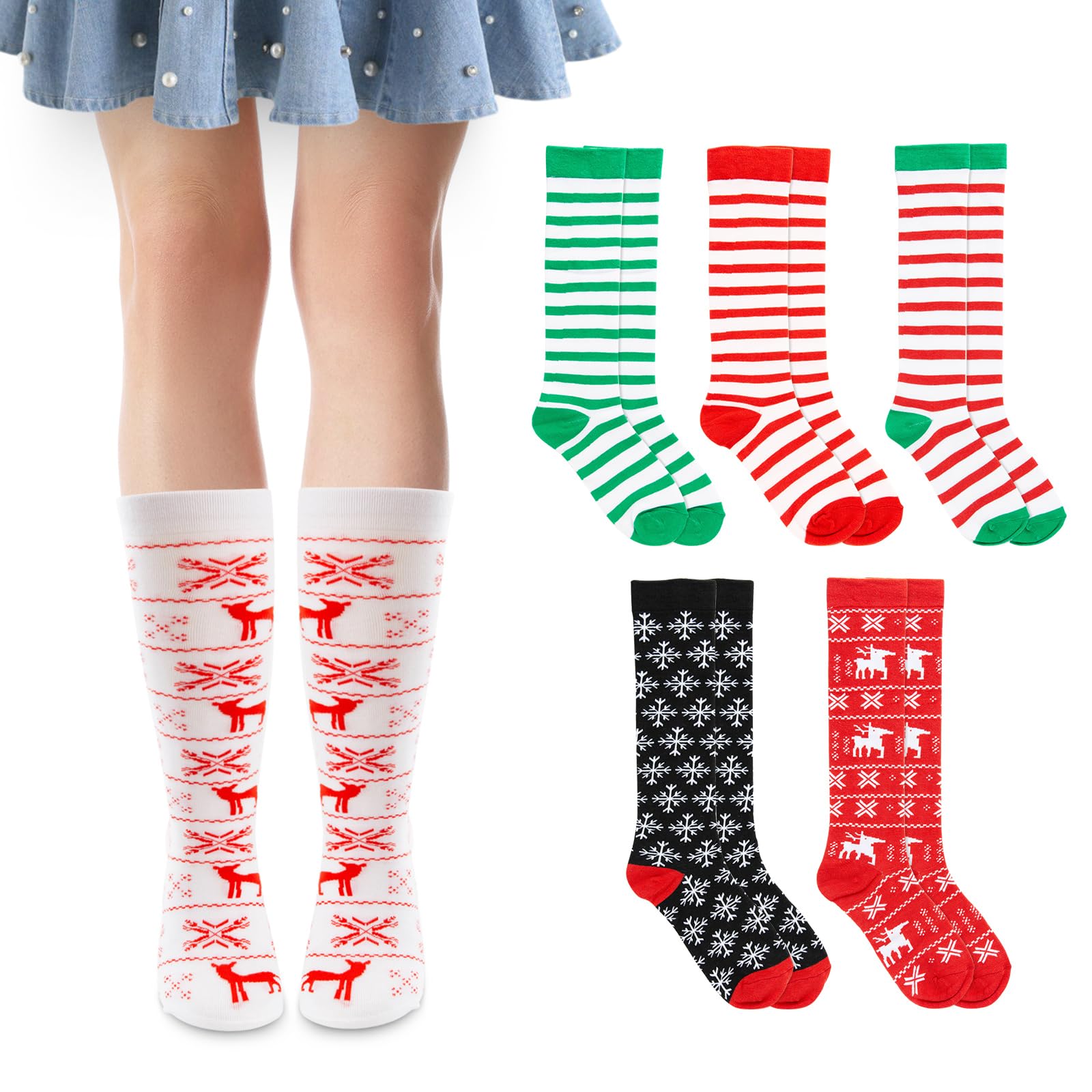 6 Pairs Women's Colorful Striped Novelty Socks - Soft Fluffy Warm Compression Stockings for Women & Girls | Perfect Spring Gifts, Casual Wear, Office Outfits & Holiday Presents