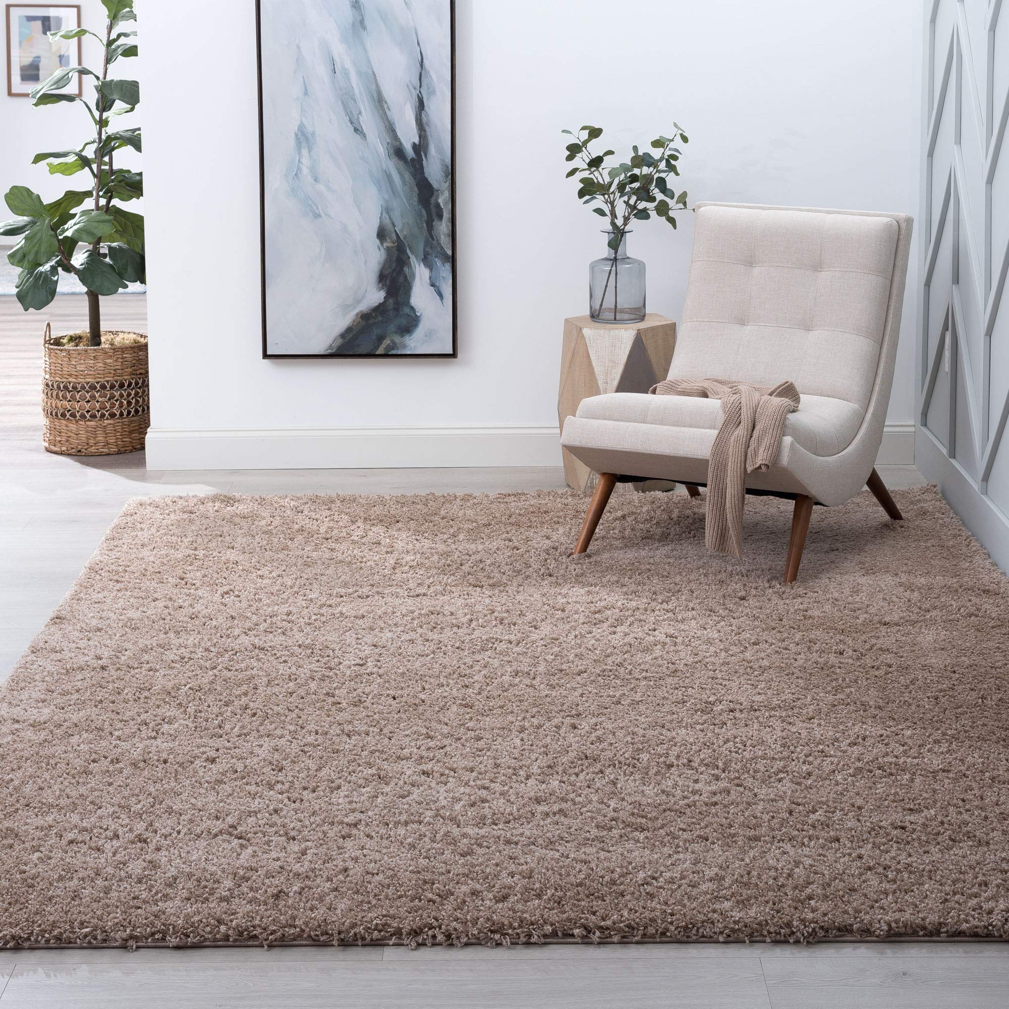 Alana Tan 4x6 Shag Rug - Soft Plush Area Rug for Living Room, Bedroom, Dining Room, Entryway, Kitchen & Nursery - Transitional Shaggy Carpet for Cozy Home Decor - Perfect for Family Rooms, Kids Play Areas & Pet-Friendly Spaces