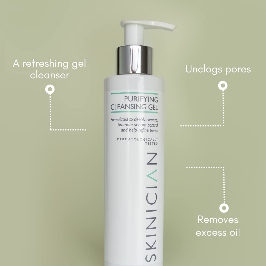 SKINICIAN Purifying Cleansing Gel - Gentle Face Wash with Witch Hazel & Green Tea for Oily & Combination Skin - Vegan, Cruelty-Free Facial Cleanser (200ml) - Removes Excess Oil & Rebalances Skin - Perfect for Morning & Night Skincare Routine