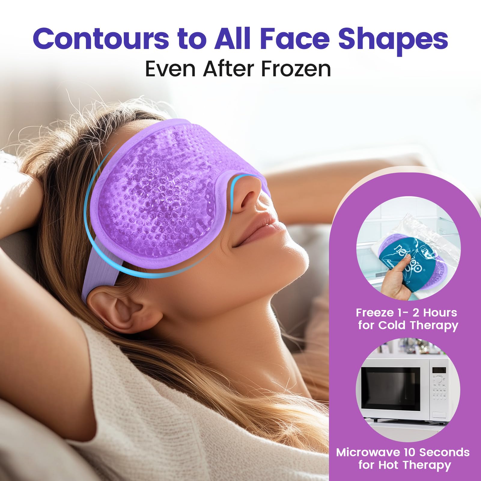 Cooling Gel Eye Mask for Puffy Eyes & Dark Circles Relief - Reusable Cold Compress with Soft Plush Backing for Migraine, Stress & Tired Eyes - Perfect for Sleeping, Travel & Office Use - Purple