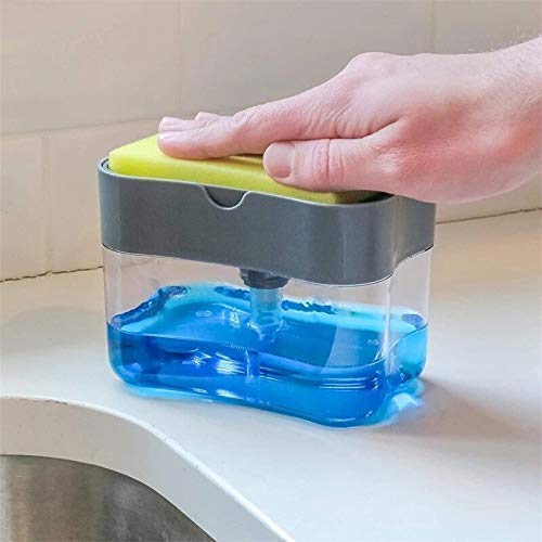 EKESHVAR 2-in-1 Pump Dispenser and Sponge Holder with Cleaning Sponge - Kitchen Sink Soap Dispenser for Dishwashing Liquid | Perfect for Kitchen Organization & Dish Cleaning Tasks