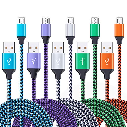 5-Pack 6ft Micro USB Fast Charging Cable - High-Speed Android Charger Compatible with Samsung Galaxy J3/J7/J8/Prime/Star, S6/S7 Edge, LG Stylo 2/3, Moto G4/G5/G5S Plus/G6 Play, Kindle Fire 7/8/10 - Perfect for Home, Office & Travel Charging Needs