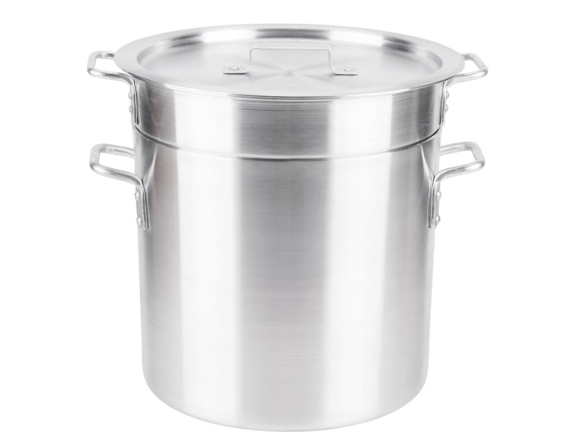 Soro Essentials 20 Qt Aluminum Double Boiler Pot with Lid - Steam Melting Stock Pot for Butter, Chocolate, Cheese, Caramel, Fondue, Candy, Desserts & Sauces - Perfect for Home Baking, Candy Making & Professional Kitchen Use