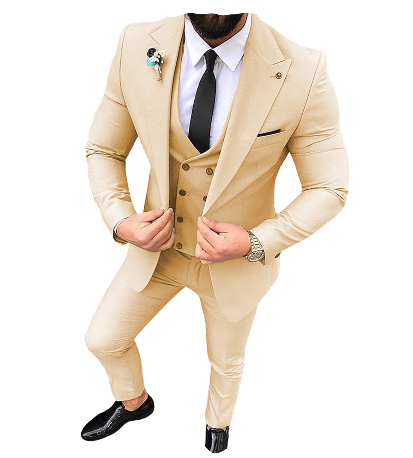 Men's 3-Piece Slim Fit Suit Set - Notch Lapel Formal Tuxedo with Blazer, Vest & Pants for Wedding, Groomsmen, Prom & Business Occasions | Premium Quality Solid Color Suits for Men