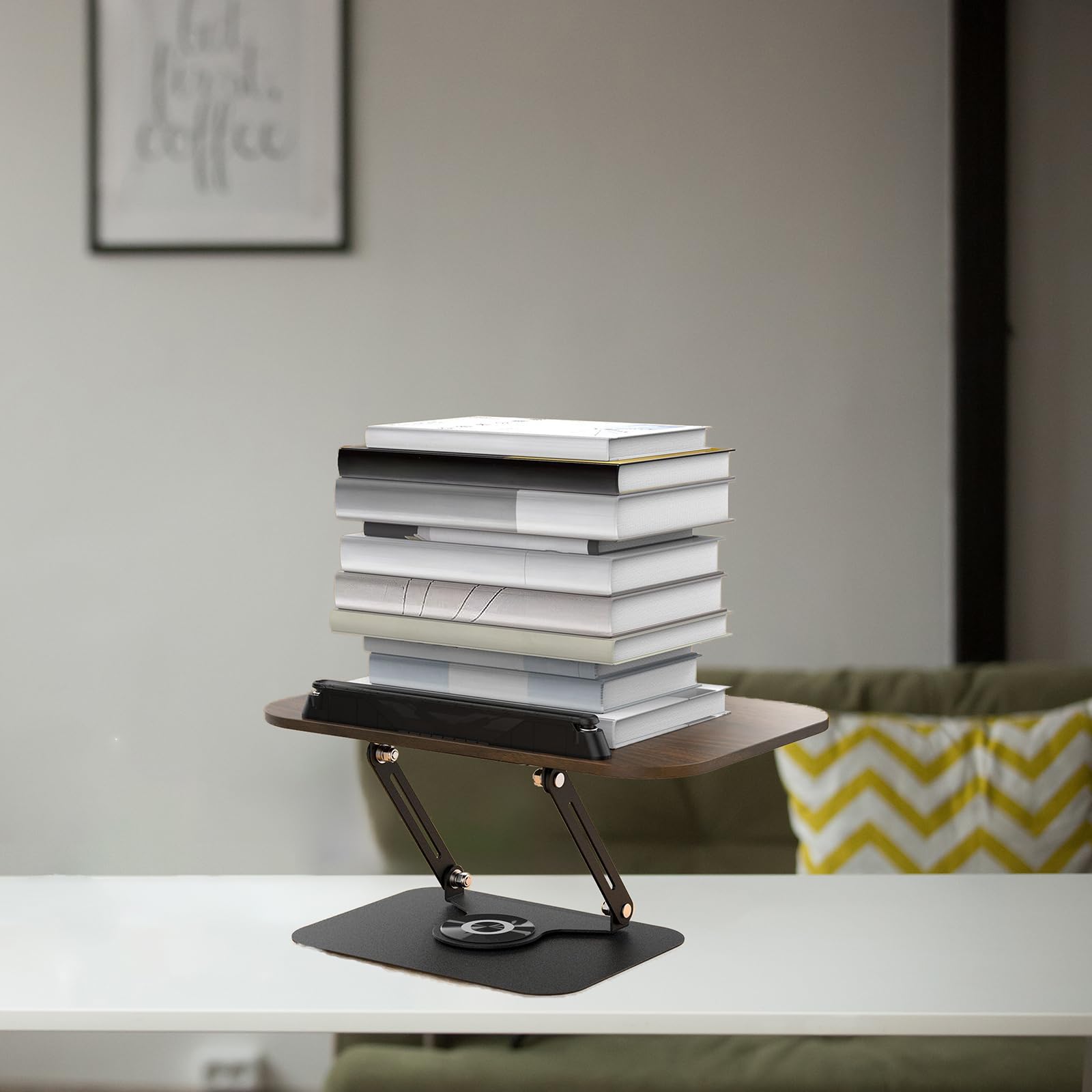 Adjustable 360° Rotating Book Stand with Foldable Design & Page Clips - Perfect for Cookbooks, Sheet Music, Tablets & Reading (Brown) | Ideal for Kitchen Cooking, Music Practice & Hands-Free Reading