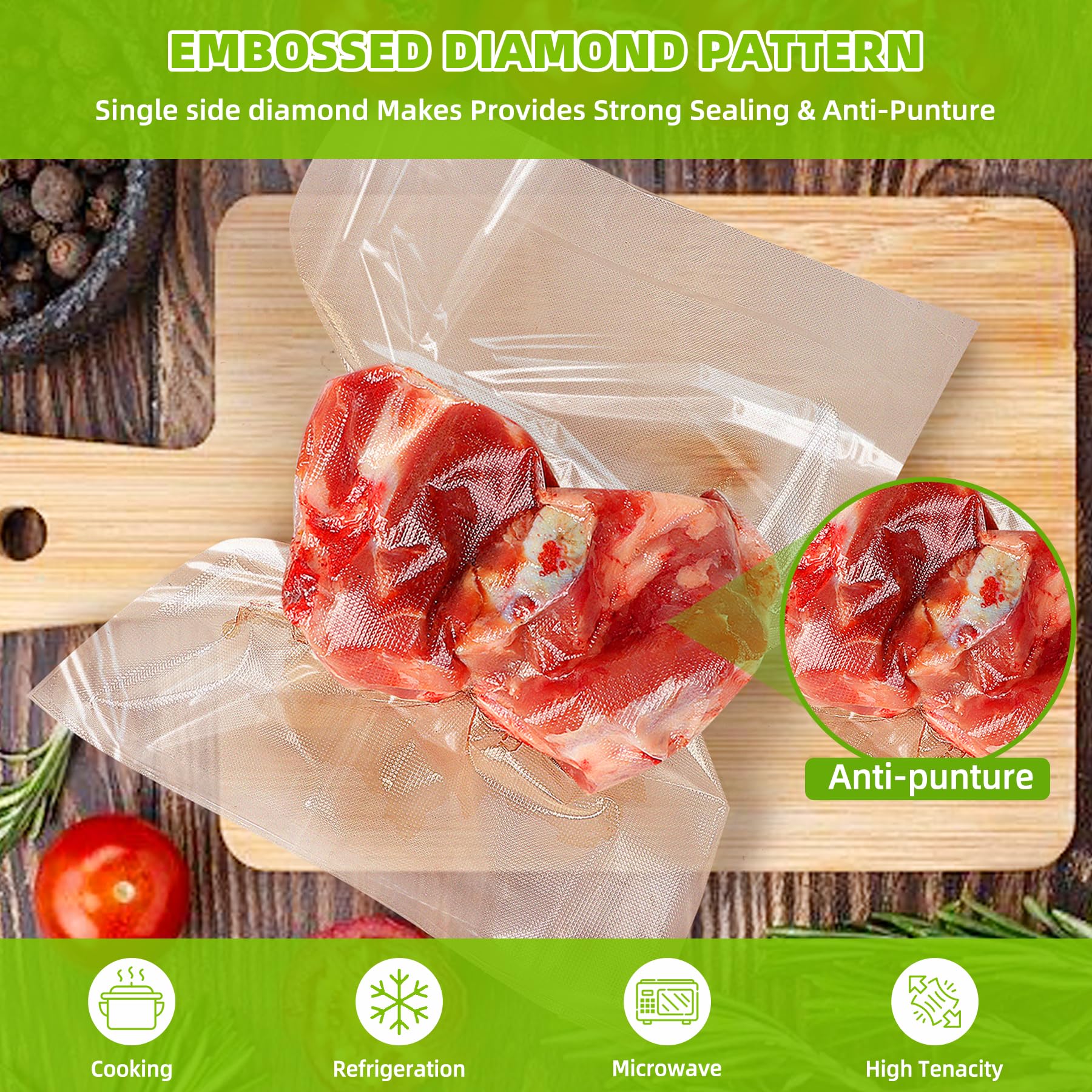 HytusCooking Pre-Cut Vacuum Sealer Bags (150 Pack) - Heavy Duty Embossed Commercial Grade Food Storage Bags for Sous Vide, Meal Prep & Freezing - BPA-Free Gallon (11