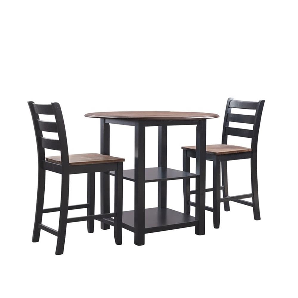 Powell Furniture Linon Cain Wood 3-Piece Dining Counter Set in Black - Perfect for Small Spaces, Breakfast Nooks & Modern Kitchens