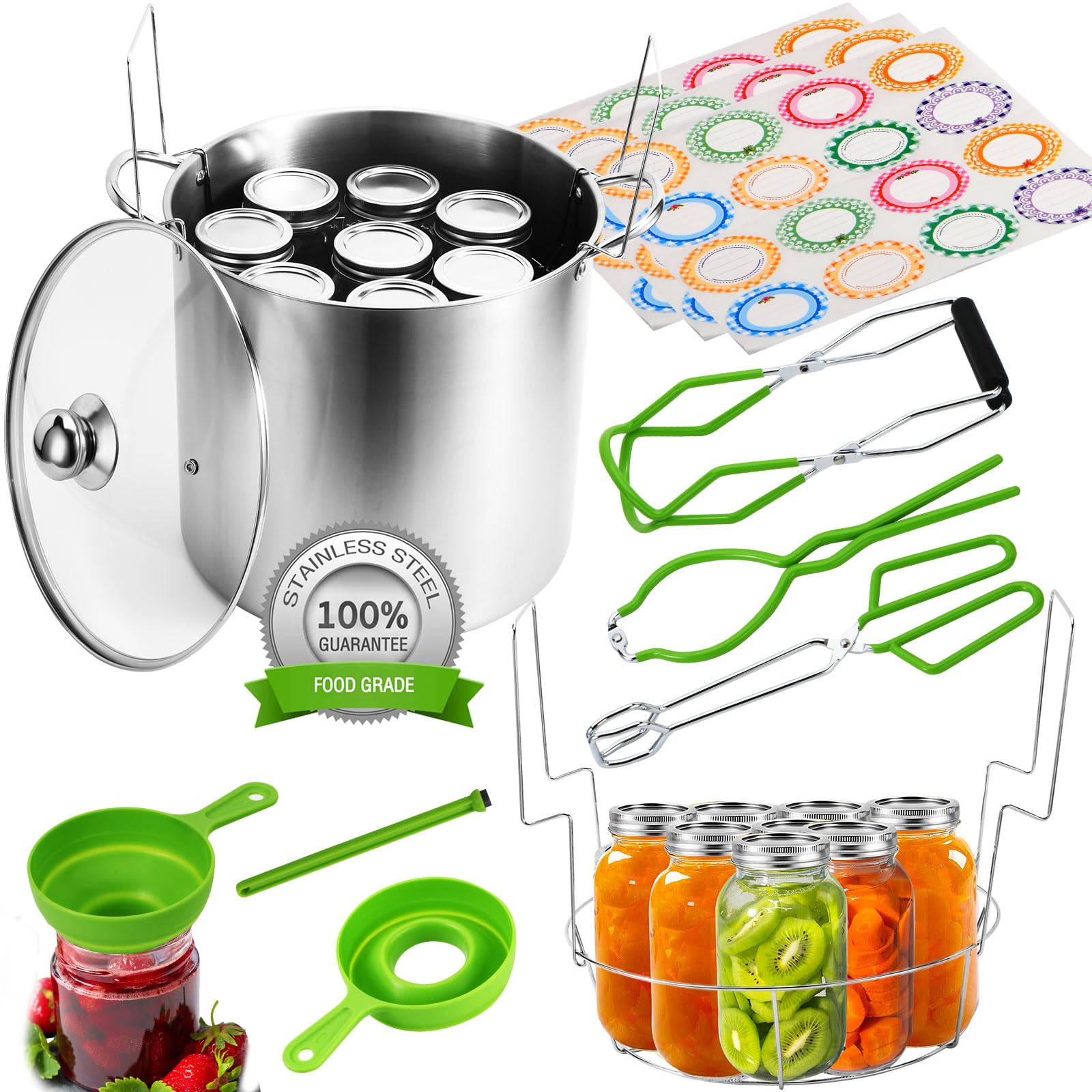 20 Quart Stainless Steel Water Bath Canner Pot - Complete Canning Kit with Rack, Tongs & Jar Lifter - Perfect for Beginners, Home Canning Fruits, Vegetables & Jams - Essential Canning Supplies Starter Set