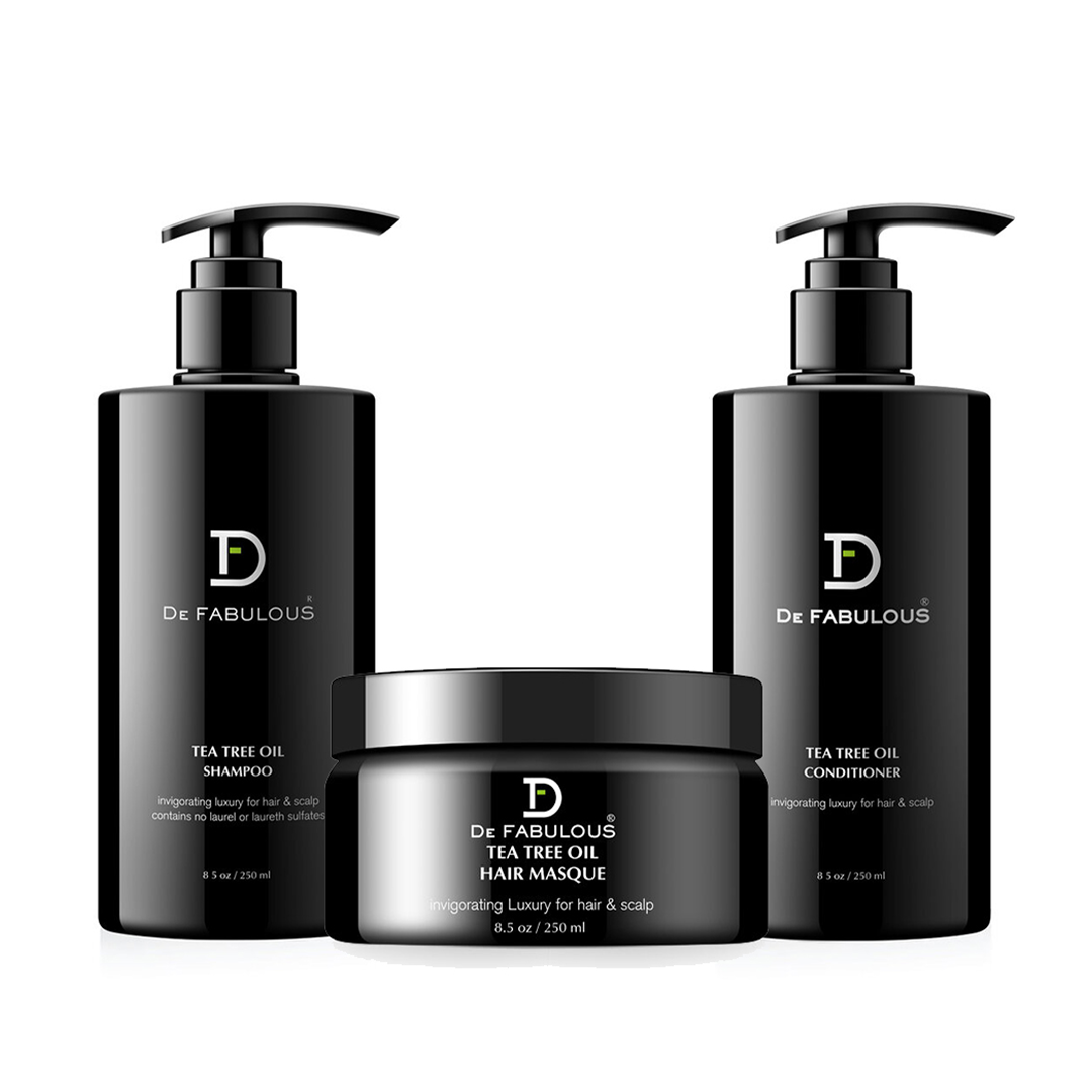 DE FABULOUS Tea Tree Oil Shampoo, Conditioner & Hair Mask Set for Scalp Care - Hydrating & Soothing Treatment for Dandruff, Itchy Scalp & Hair Growth | Perfect for Daily Use & Spa Days
