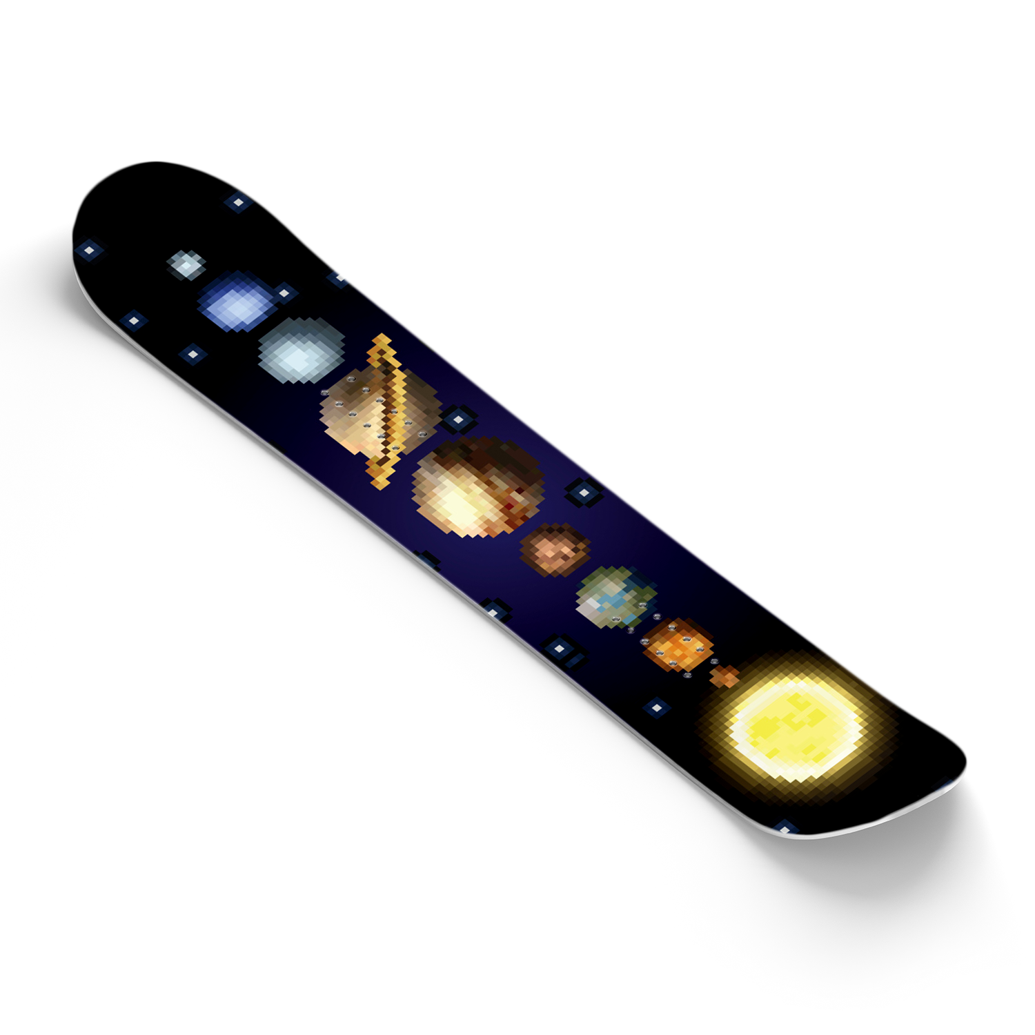8-Bit Solar System Planets Snowboard Skins - Retro Space Design for Snowboarding Enthusiasts | Perfect for Winter Sports & Mountain Adventures