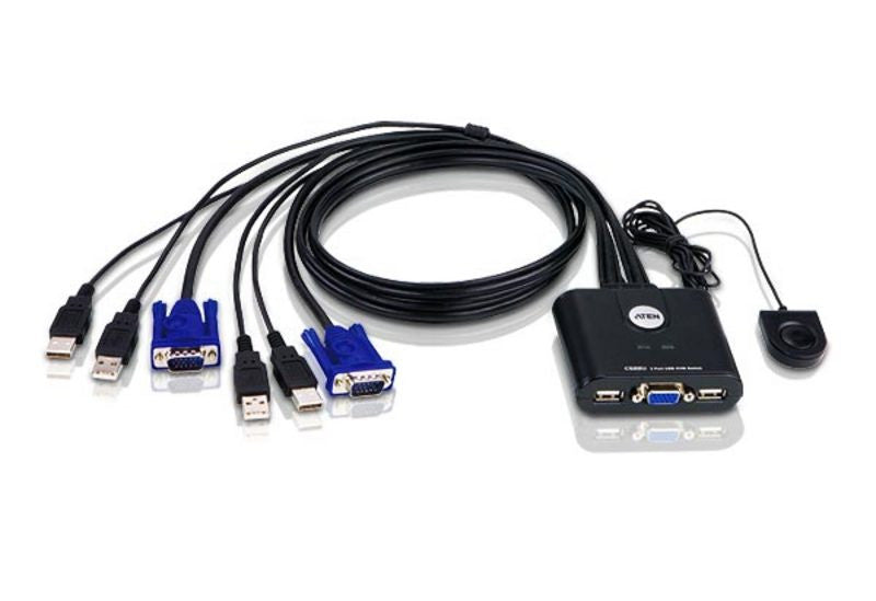 CS22U 2-Port USB VGA KVM Switch with Remote Port Selector - Dual Monitor Control for PC & Laptop - Ideal for Home Office & Gaming Setup