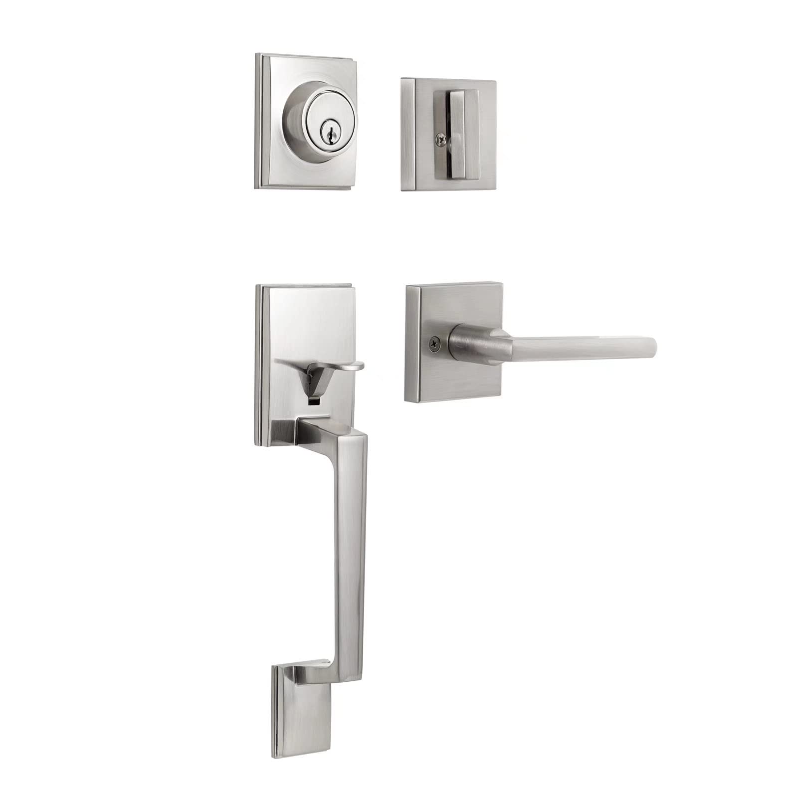 NeuType Heavy Duty Front Door Handle Set with Single Cylinder Deadbolt & Lever Handle - Satin Nickel Finish - Right/Left Hand Compatible - Secure Entry Door Lock for Homes, Offices & Apartments
