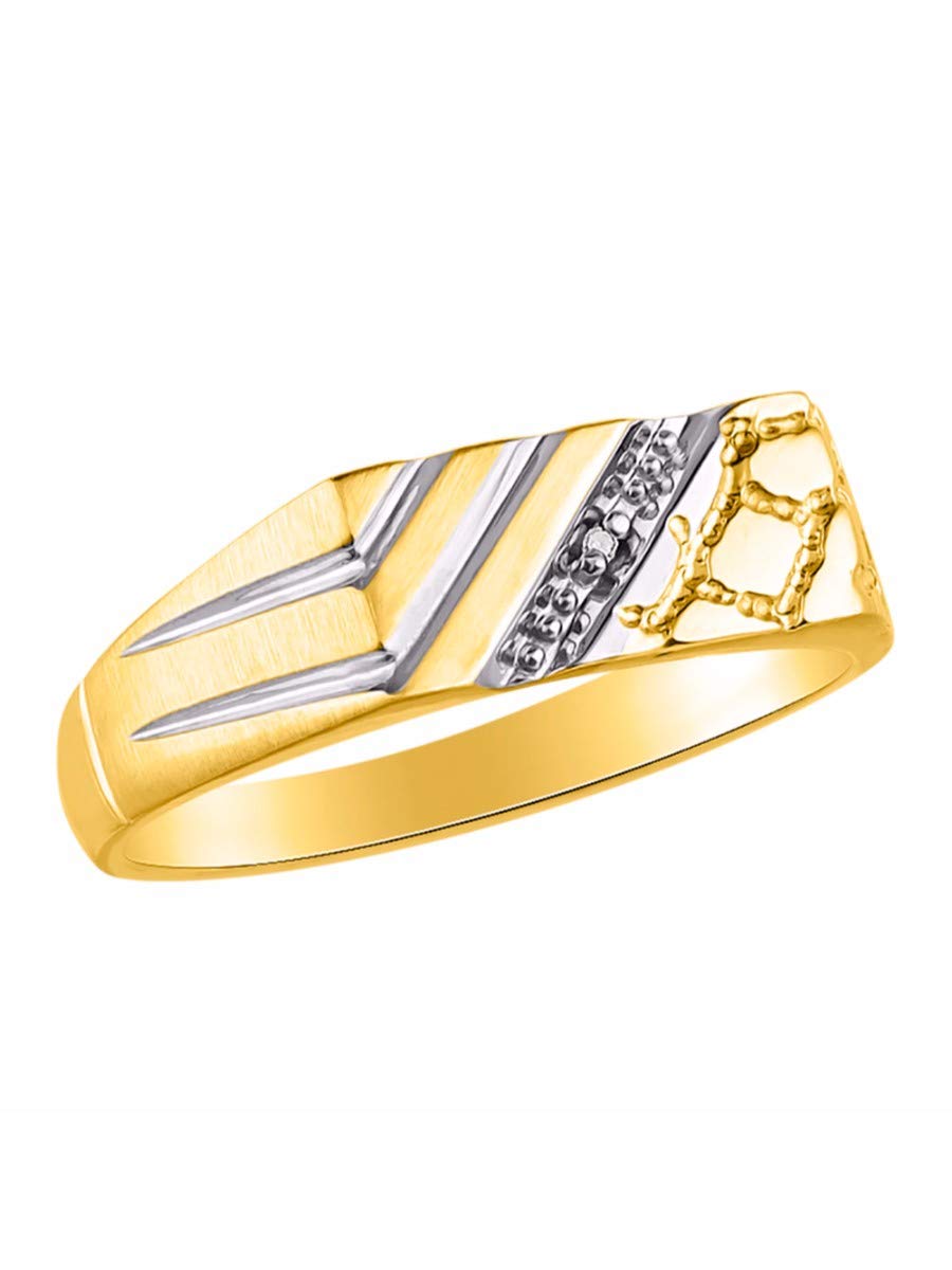 Rylos Men's Sterling Silver & Gold Plated 1/2 Nugget Ring with Genuine Diamonds - Sizes 6-13 | Elegant Wedding Band, Anniversary Gift & Everyday Jewelry for Men