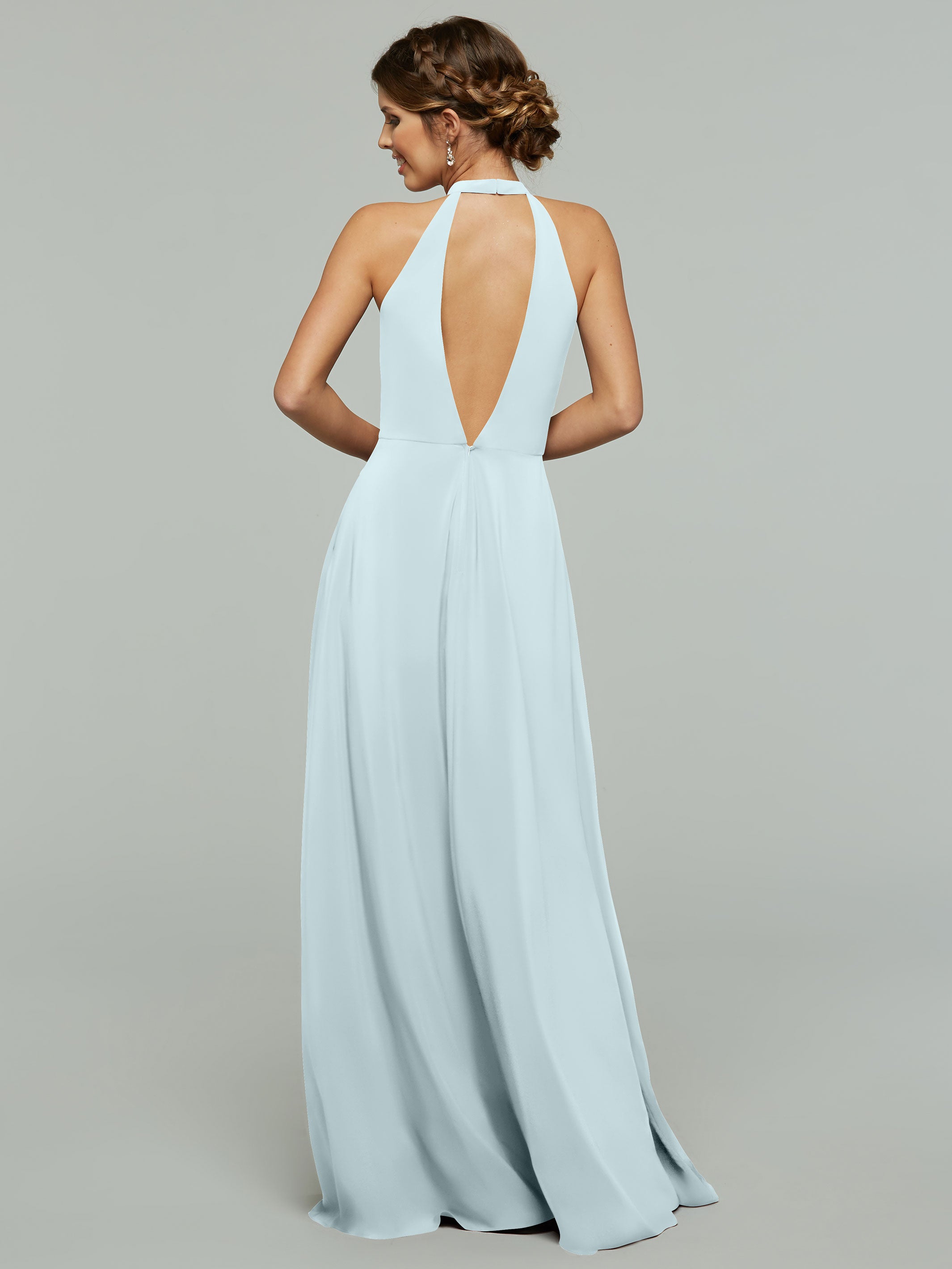 Elegant 80115 Stretch Chiffon A-Line Bridesmaid Dress with Plunging Halter Neckline - Perfect for Weddings, Formal Events & Evening Parties