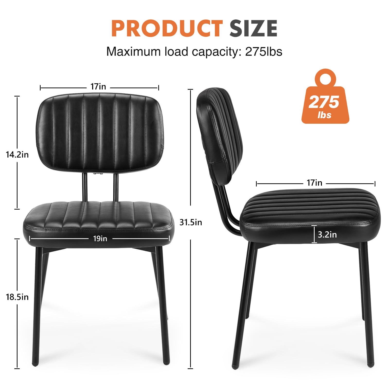 Sweetcrispy Mid Century Modern Dining Chairs Set of 4 - Upholstered Faux Leather Seat & Metal Legs Accent Chairs for Kitchen, Dining Room, Living Room - Black - Perfect for Modern Home Decor, Dinner Parties & Cozy Gatherings