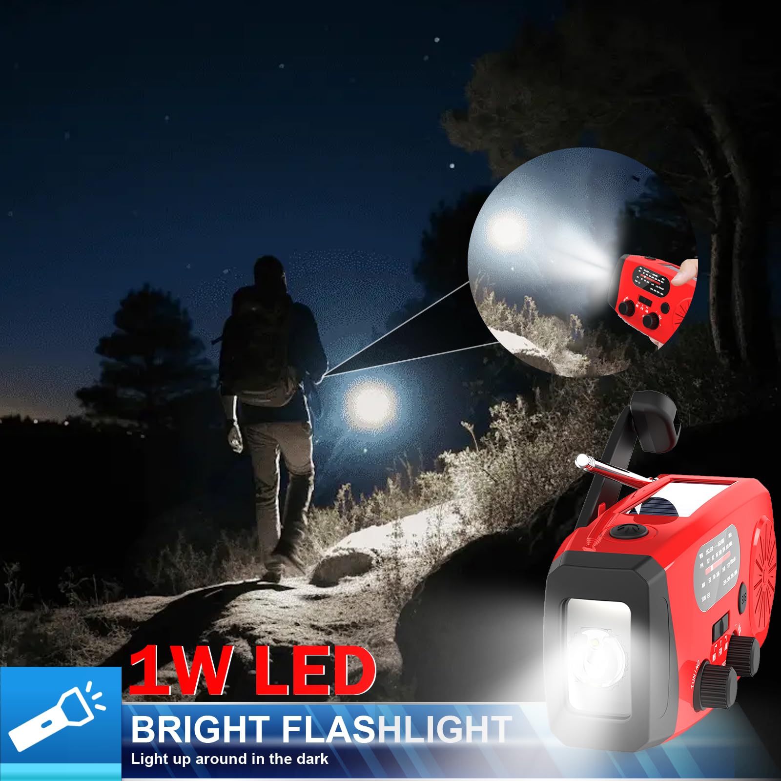 Emgykit 14800mWh Solar Hand Crank Emergency Radio - AM/FM/NOAA Weather Alert, SOS Alarm & LED Flashlight for Power Outages, Camping, Hiking & Survival Kits