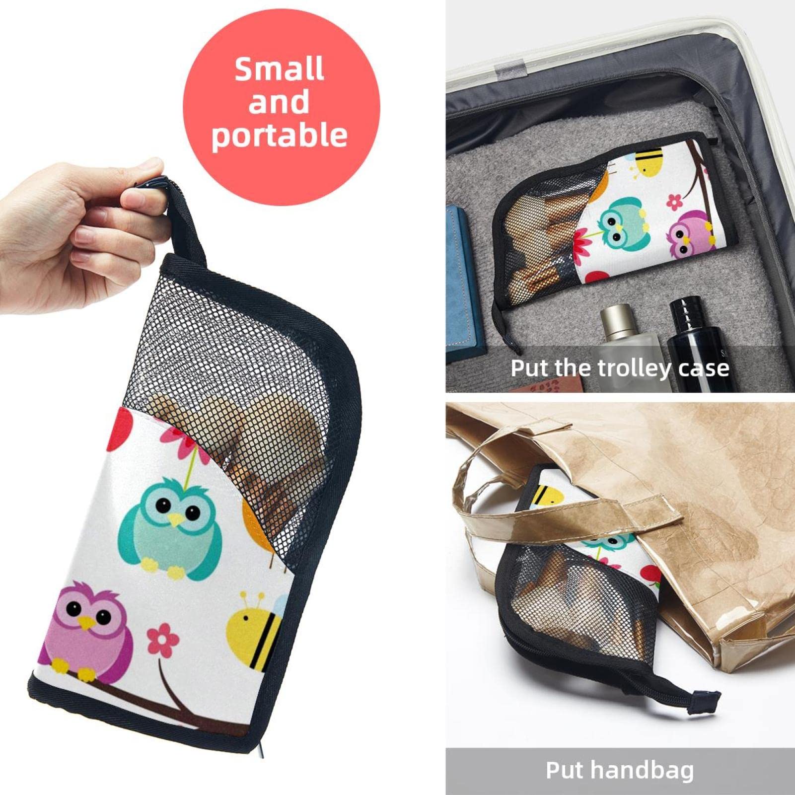 12-Piece Makeup Brush Organizer Bag - Portable Cartoon Owl Floral Design Brush Holder Case for Travel & Home Storage | Perfect for Makeup Artists & Beauty Enthusiasts