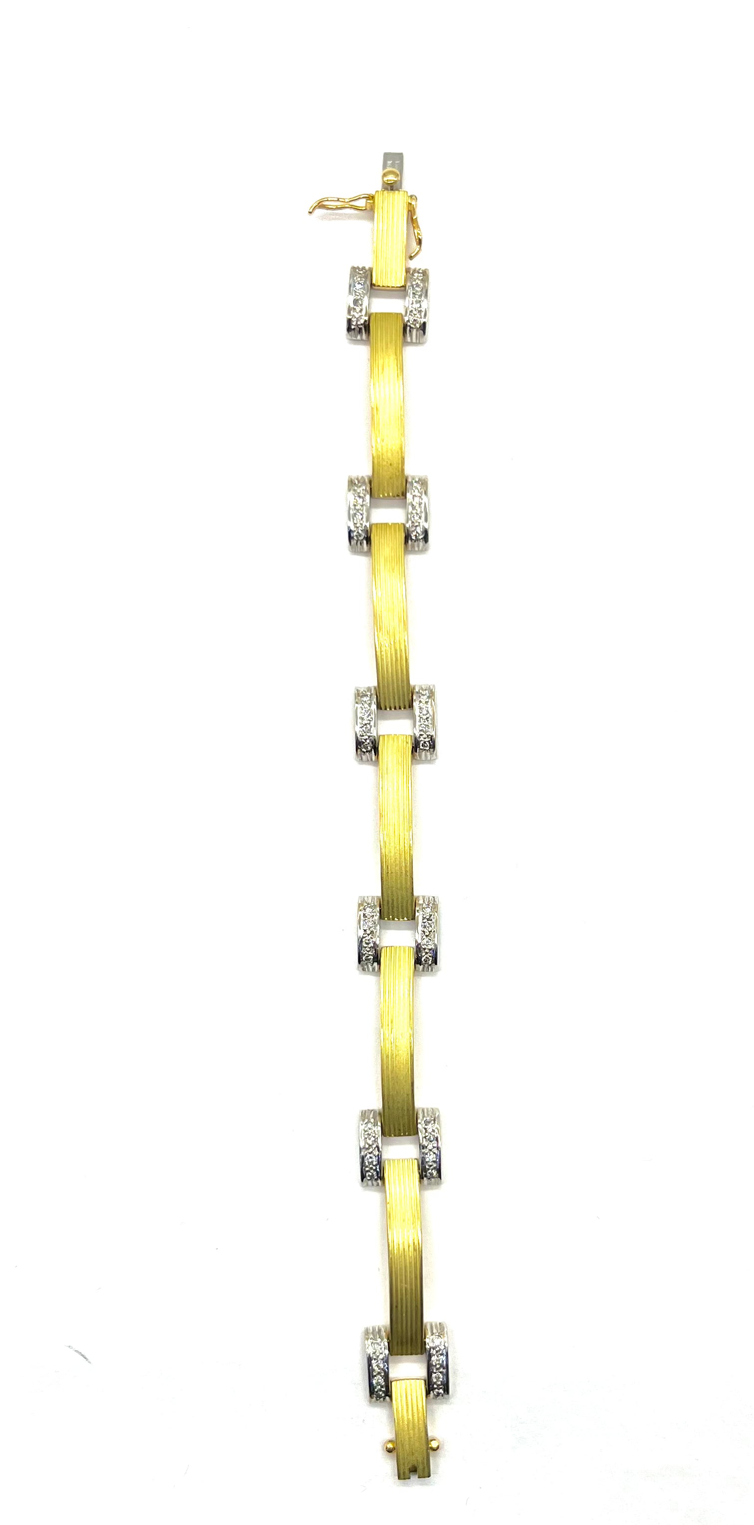 18K Yellow & White Gold Diamond Bar Link Bracelet for Women - Elegant Tennis Bracelet for Everyday Wear & Special Occasions