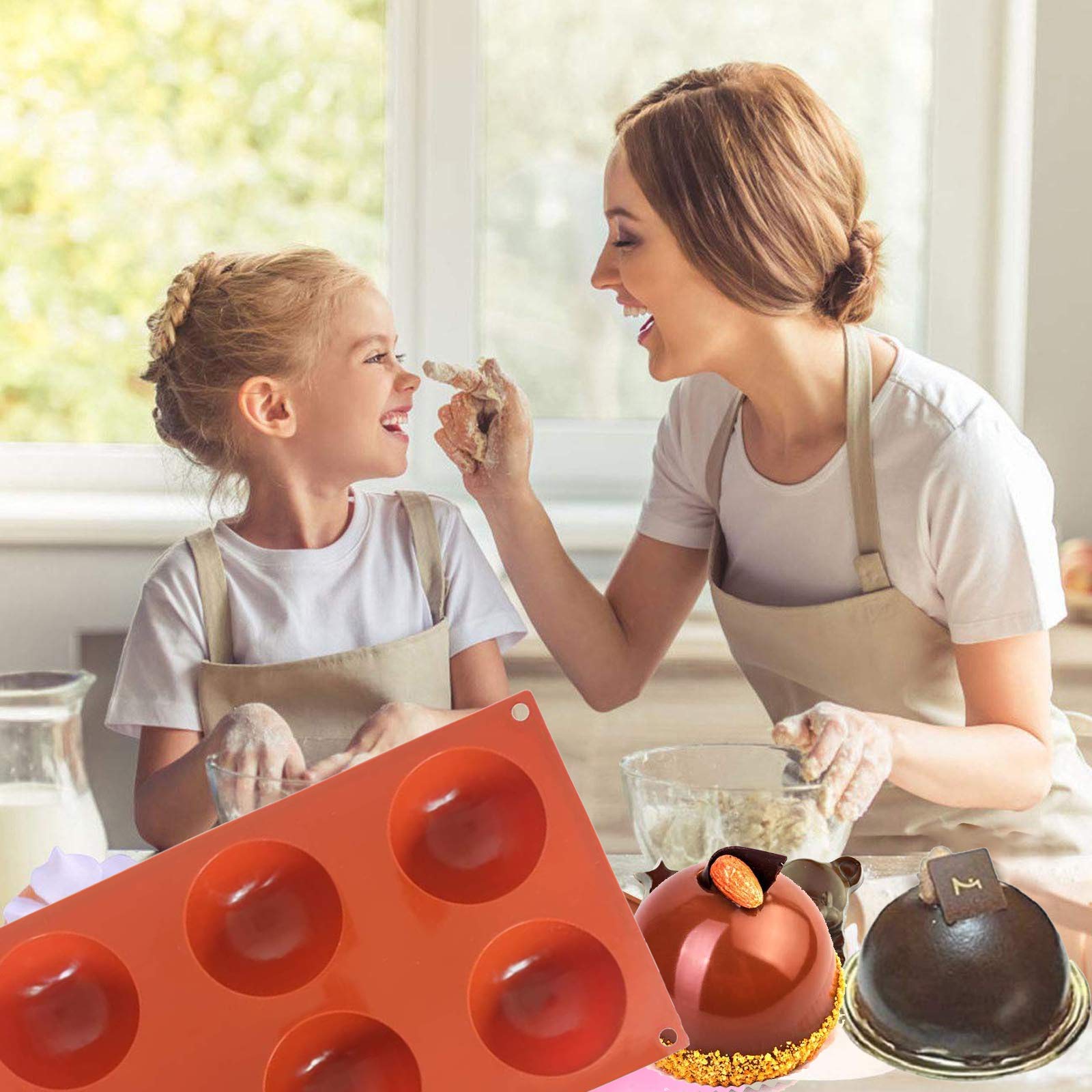 Premium Silicone Hot Chocolate Bomb Mold Set - 2.5 Inch Half Sphere Cocoa Bomb Molds for Baking (2-Piece, Brown) - Perfect for DIY Holiday Gifts, Christmas Treats & Hot Cocoa Party Desserts