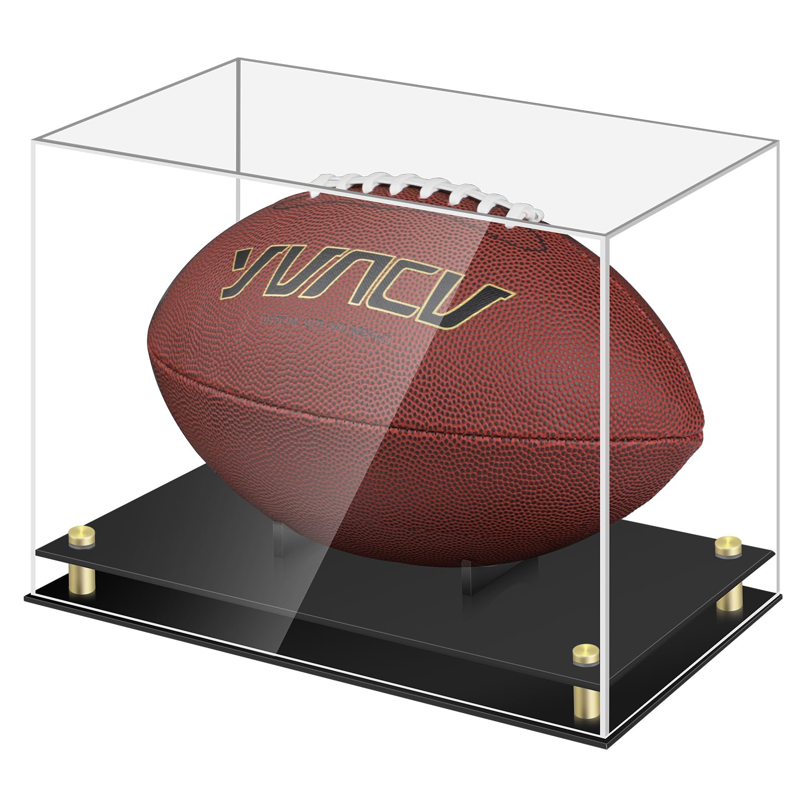 1DOT2 Clear Acrylic Football Display Case - Double-Layer Black Built-in Holder for Collectible Footballs | Perfect for Sports Memorabilia Display, Home Decor, and Gift for Football Fans (No Assembly Required)