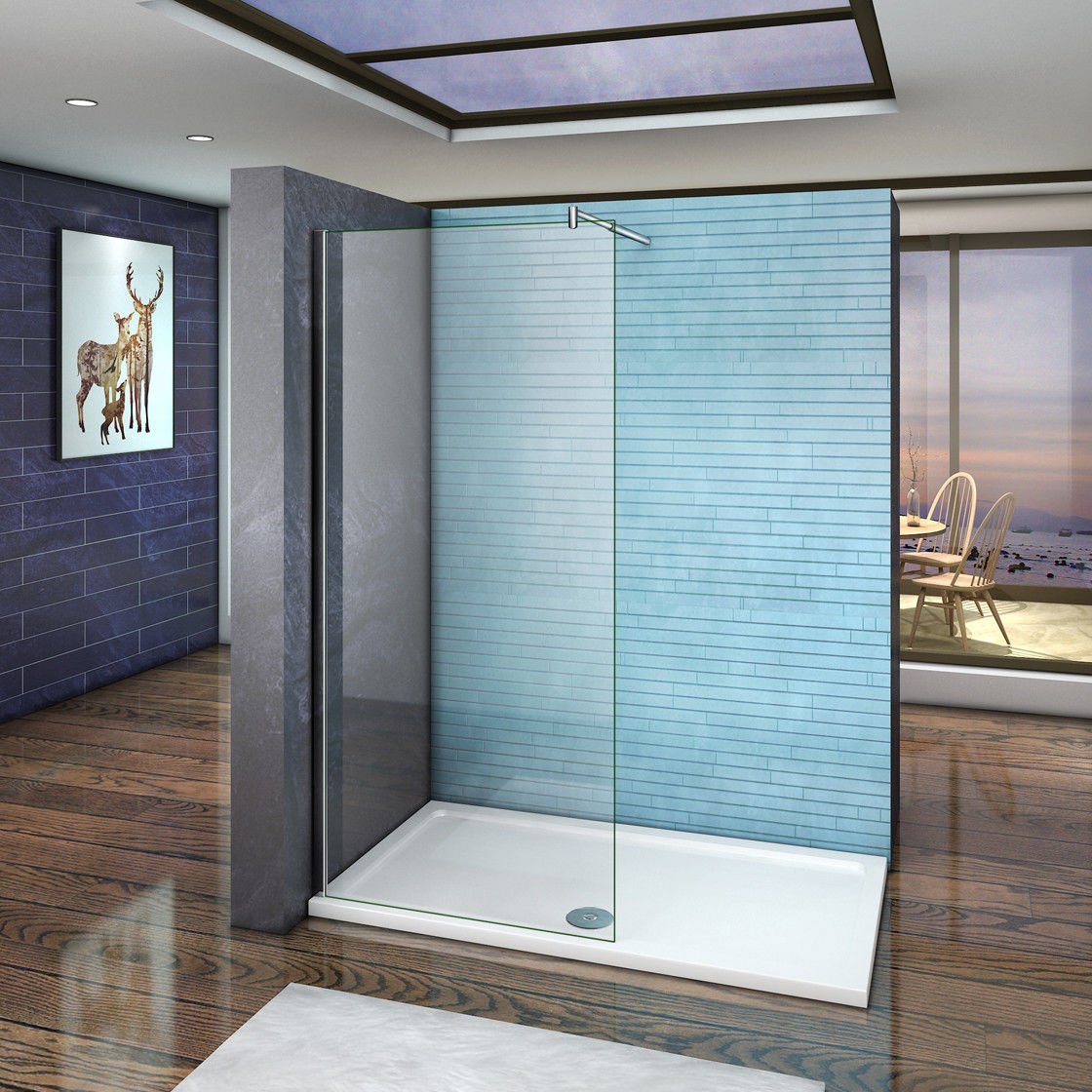 8mm Easy-Clean Nano Glass Walk-In Shower Screen 120x200cm with Stabilizing Bar - F123 | Frameless Bathroom Divider for Modern Home & Spa-Like Experience