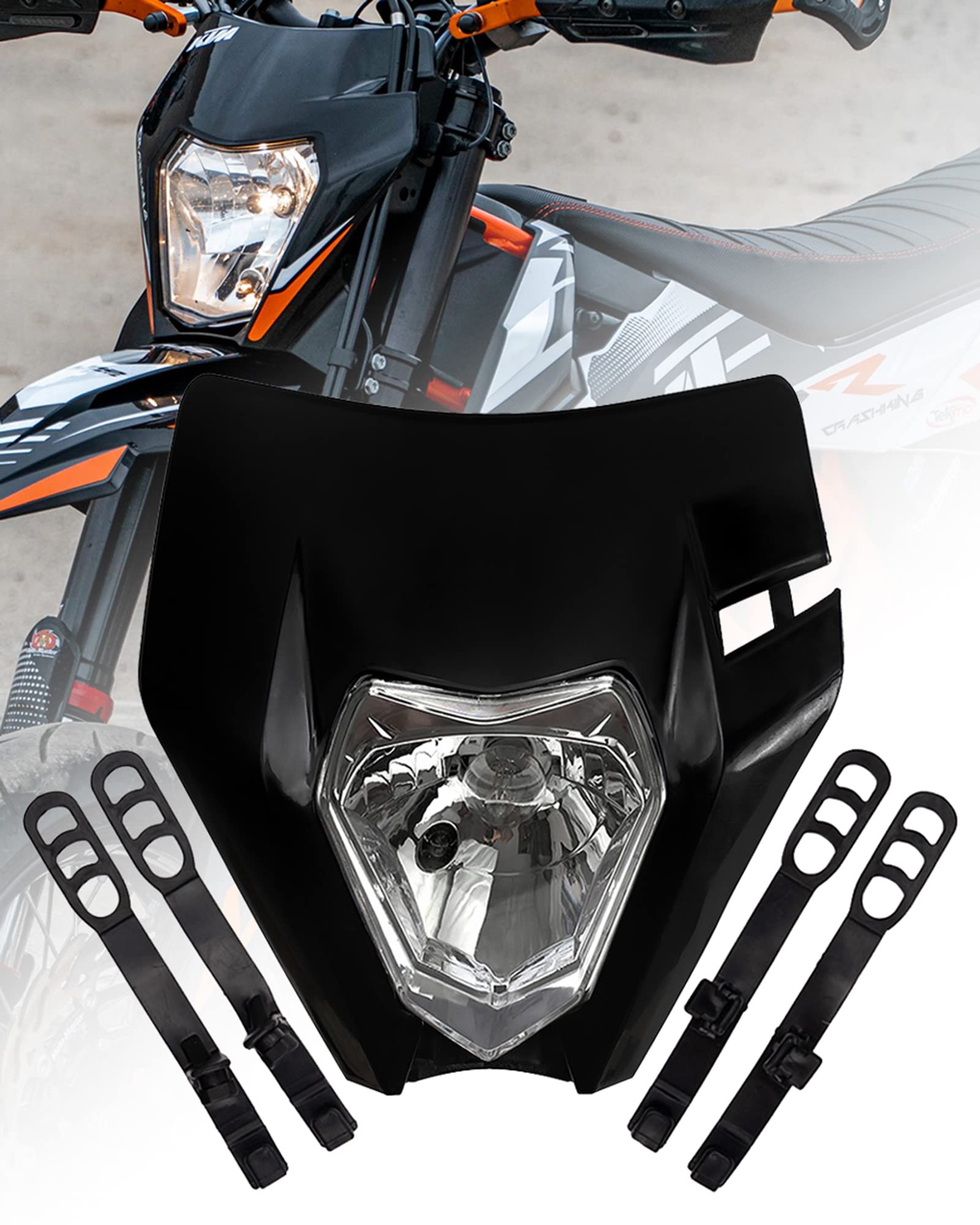 Dirt Bike Headlight Kit - Universal Motorcycle Headlamp for Pit Bikes & Off-Road Bikes (Black) | High Visibility Front Light for Night Riding & Trail Adventures