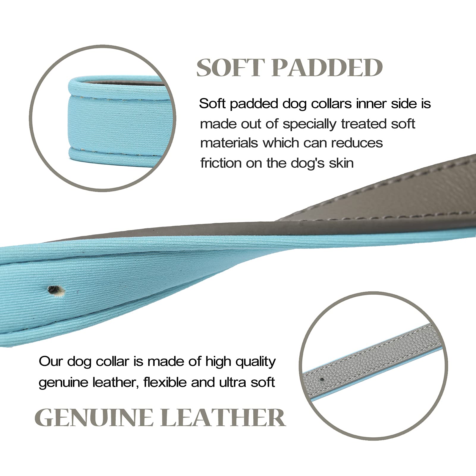 2 Pack Soft Padded Leather Dog Collar - Classic Breathable & Waterproof Collars for Small Medium Large Dogs (Grey/Brown) - Perfect for Daily Walks, Training & Outdoor Adventures