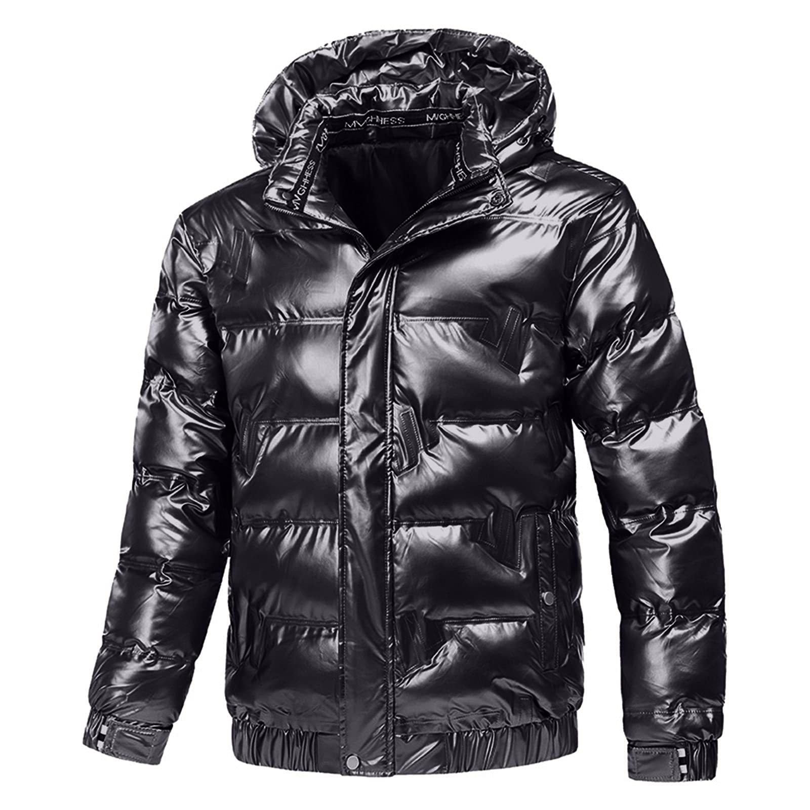 Men's Solid Color Shiny Hooded Jacket - Cotton Fleece & Down Coat with Drawstring Long Sleeves | Perfect for Outdoor Activities, Winter Sports & Casual Wear