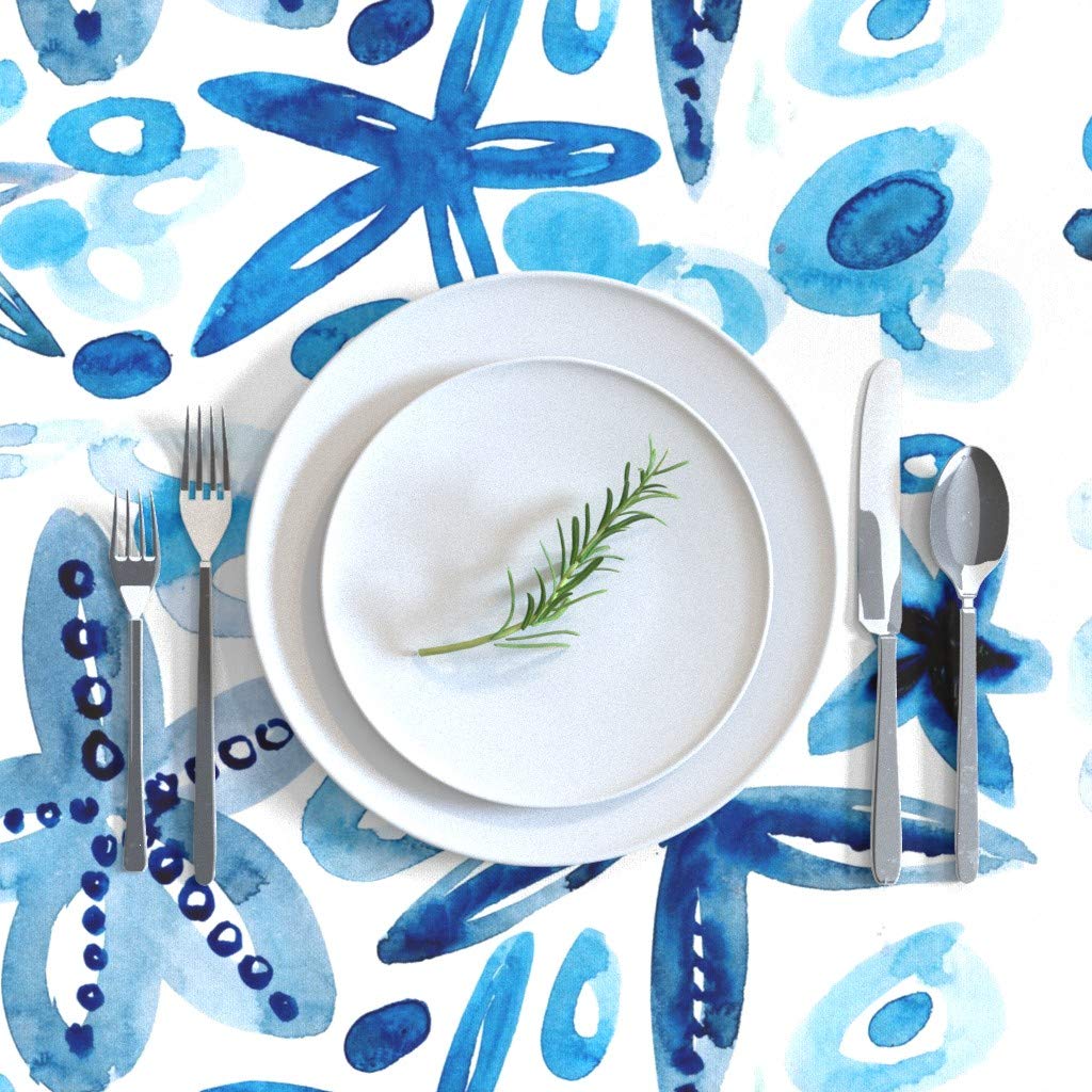 Custom Seaside Starfish Blue Watercolor Tablecloth - 70