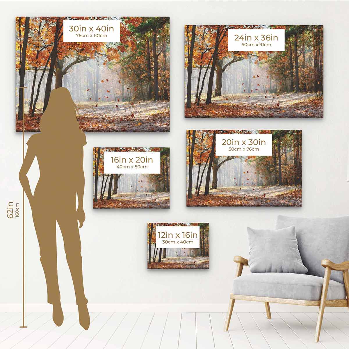 Orange Fall Tranquility Wall Art Canvas Print - Autumn Landscape Painting for Living Room, Bedroom & Office Decor (Style 7662)
