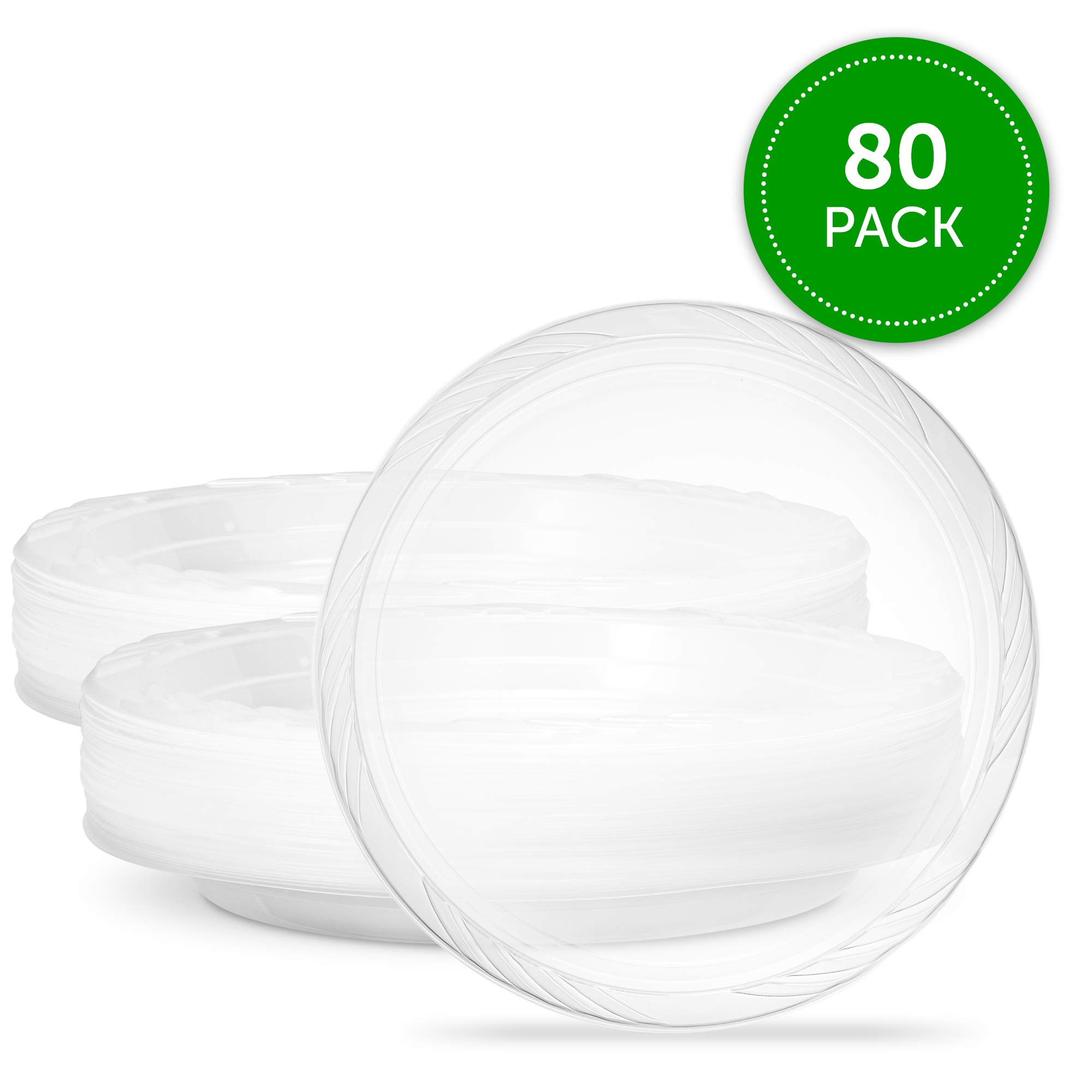 PLASTICPRO 10 Inch Clear Disposable Plastic Plates - 80 Pack for Parties, BBQs, Picnics & Events - Premium Shatterproof Dinnerware - BPA Free & Eco-Friendly
