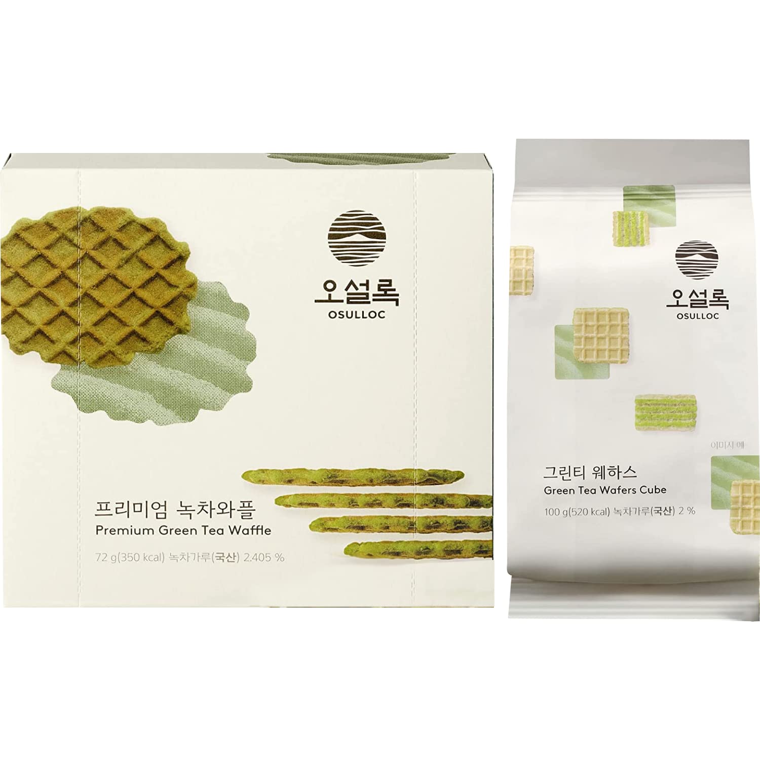 Premium Matcha Cookies Combo - OSULLOC Green Tea Waffles & Green Tea Wafers Cookies - Authentic Korean Snacks for Tea Time, Gifts & Healthy Dessert Lovers