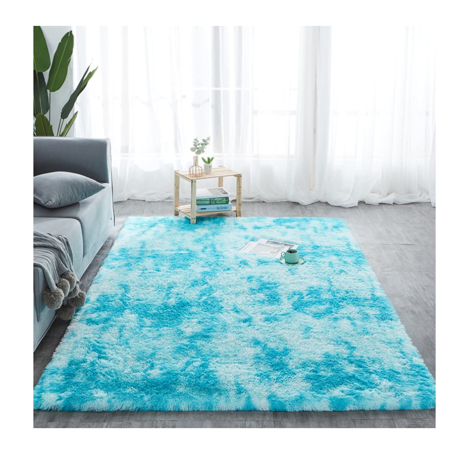 Premium Shaggy Faux Fur Area Rug - Ultra Soft & Plush Fluffy Carpet for Living Room, Bedroom, Nursery - Teal Blue Abstract Home Decor (2.6x4ft) - Perfect for Cozy Winter Warmth & Modern Interior Design