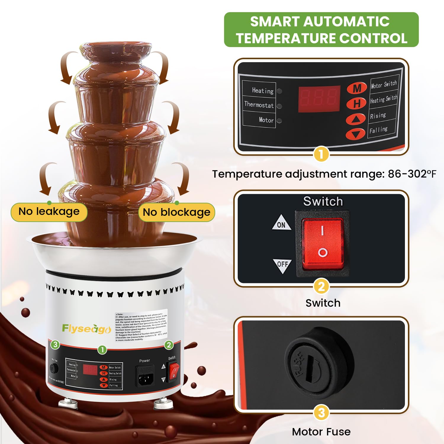 4-Tier Commercial Chocolate Fountain Machine - 7Lbs Stainless Steel Chocolate Melter with Digital Control for Fondue, Cheese, BBQ & Ranch Sauce | Perfect for Weddings, Catering & Dessert Buffets