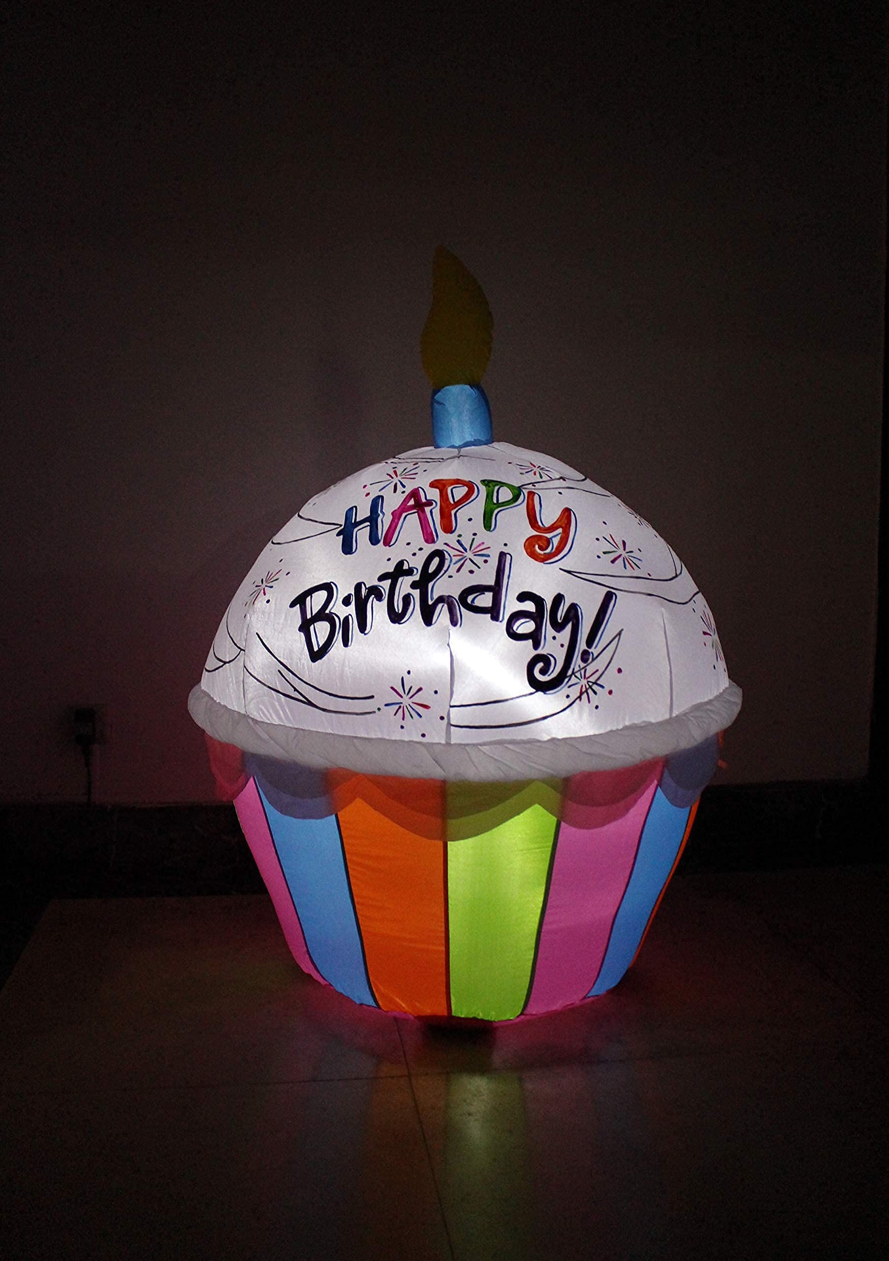 Happy Birthday Party Decorations Bundle - 4ft Tall Inflatable Cupcake with LED Lights (Red & Blue Candles) - Perfect for Indoor & Outdoor Birthday Celebrations, Backyard Parties, and Festive Events