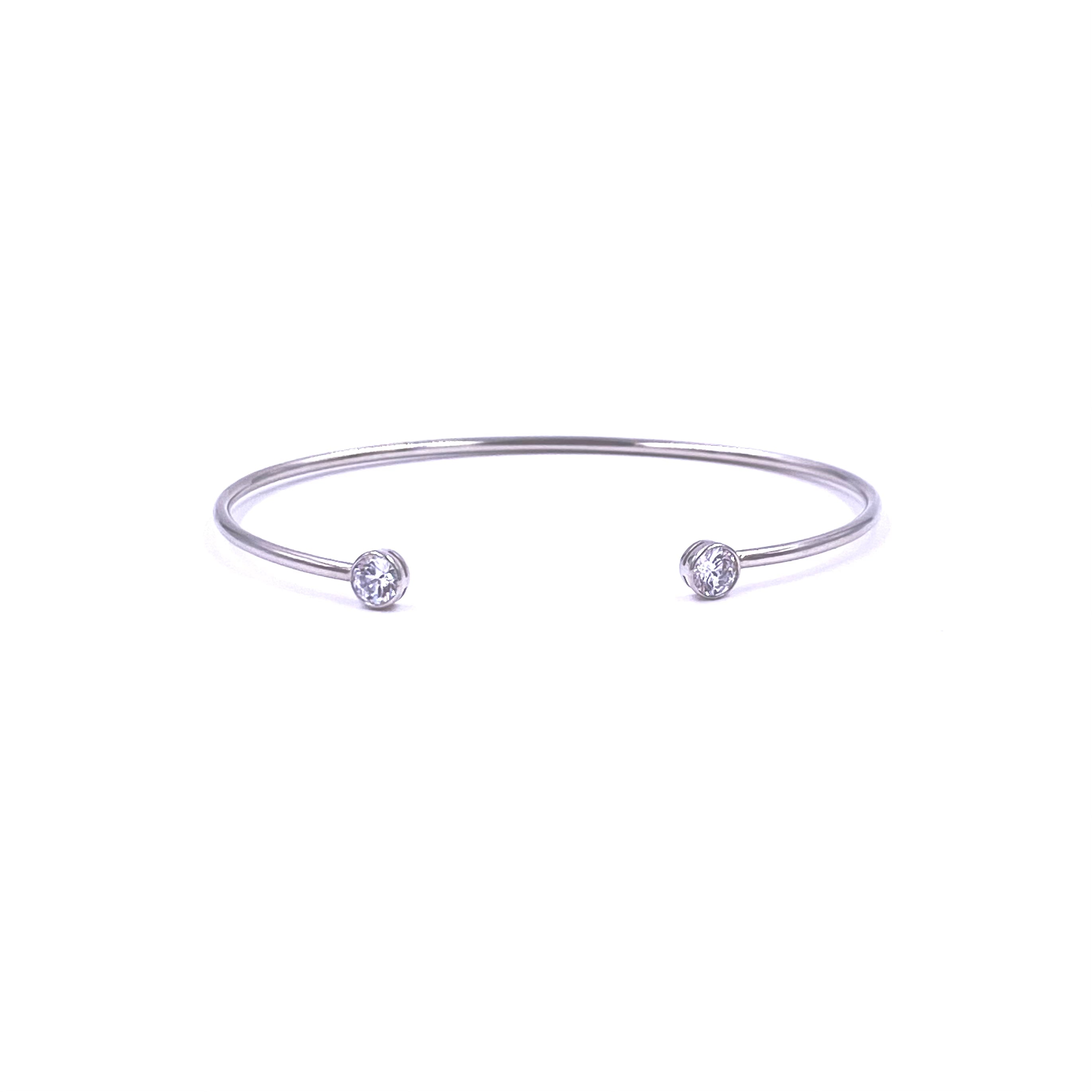 Ashley Gold Stainless Steel Open Bangle Bracelet with Cubic Zirconia Bezel Setting - Elegant Jewelry for Women, Perfect for Parties, Weddings & Everyday Wear