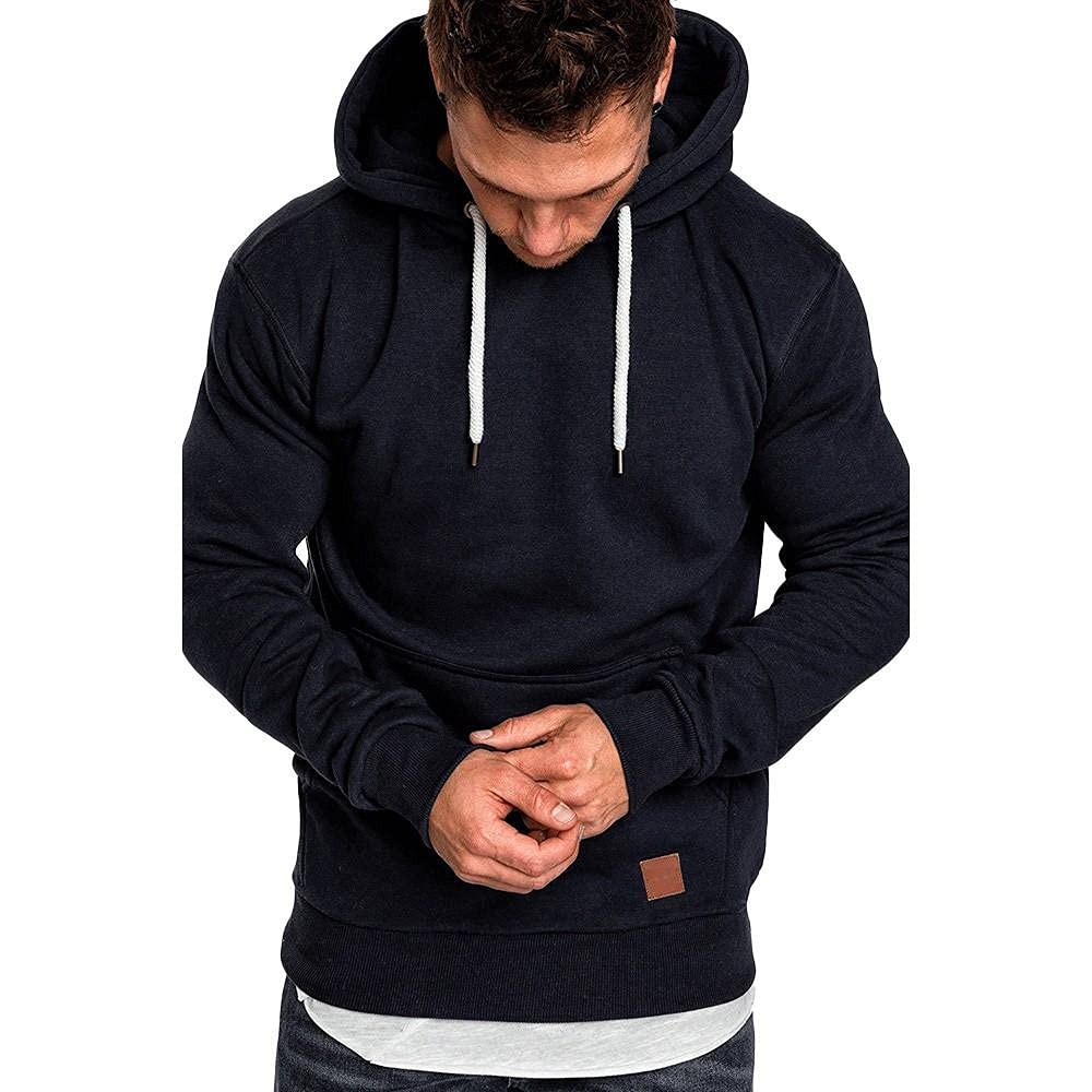 Men's Casual Pullover Hoodie - Plain Comfortable Loose Fit Long Sleeve Sweatshirt for Athletic Sports & Workout | Gym, Running, Outdoor Activities